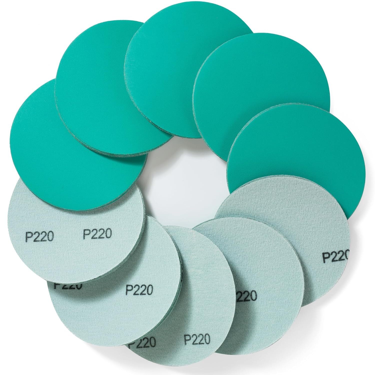 5In 80-1500 Grit Green Film Sanding Disc Hook and Loop Backing Sandpaper No Hole
