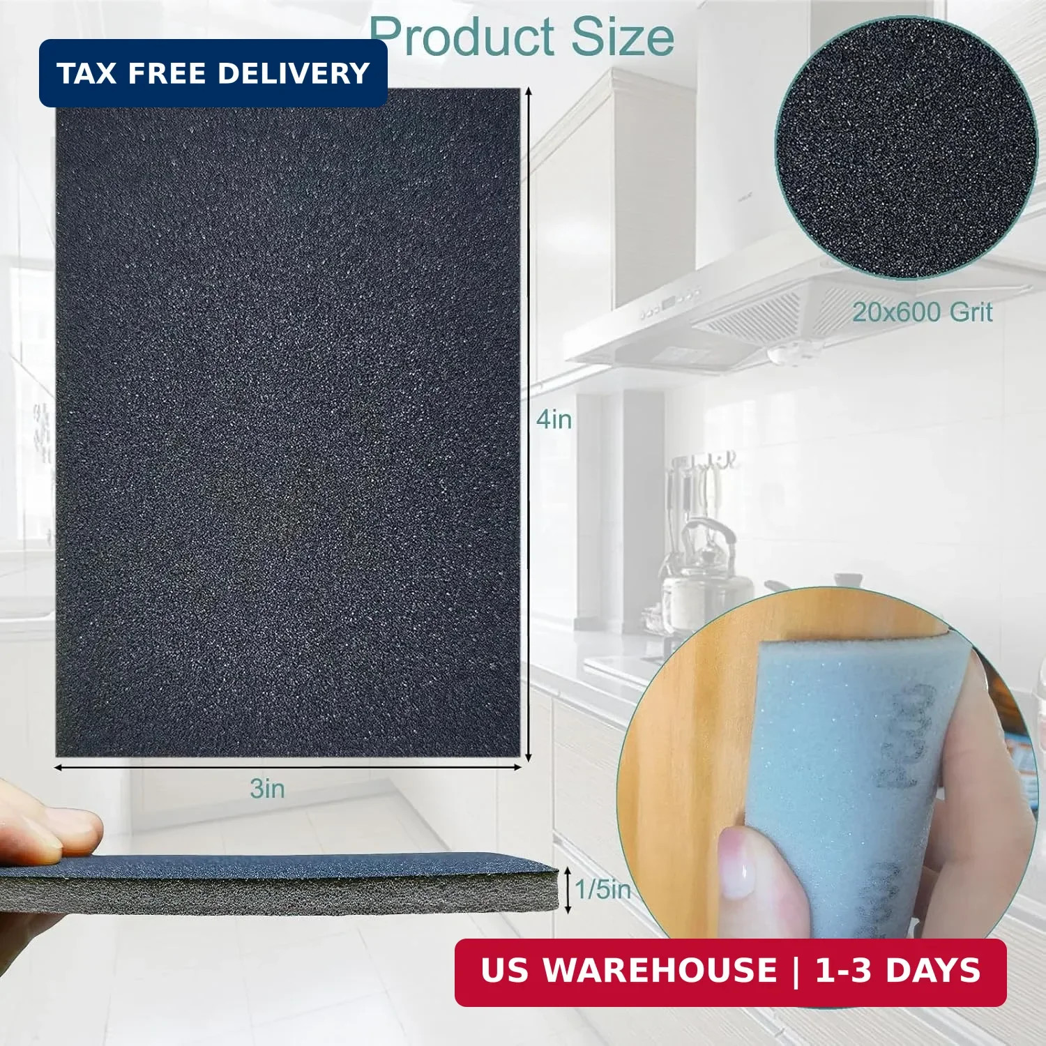 20 Pack 600 Grit Sanding Sponge Pads Wet Dry Foam Sandpaper Blocks
