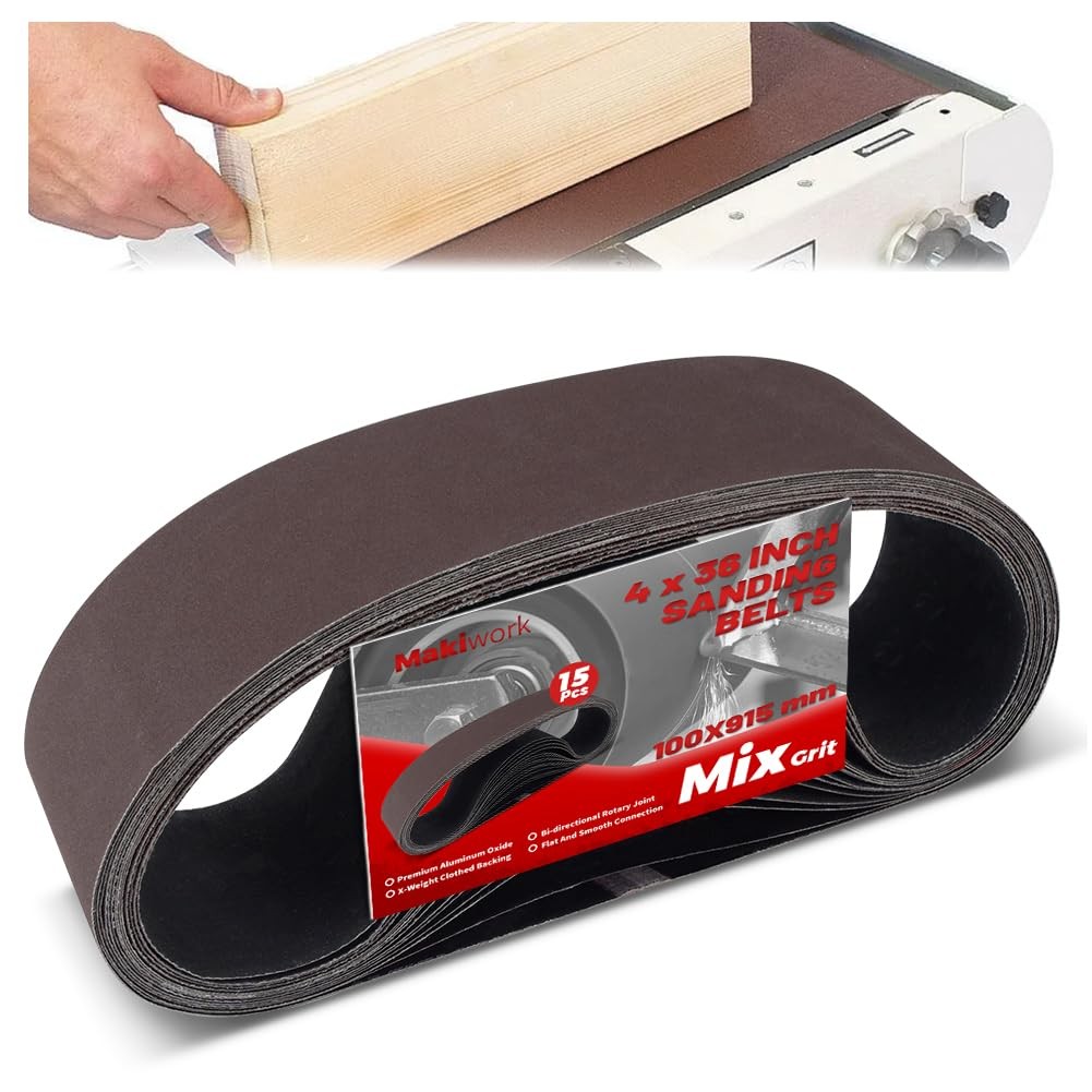 4 x 36 Inch 100 x 915 mm Sanding Belts Set – 15-Pack with 4 x 36(15pcs)