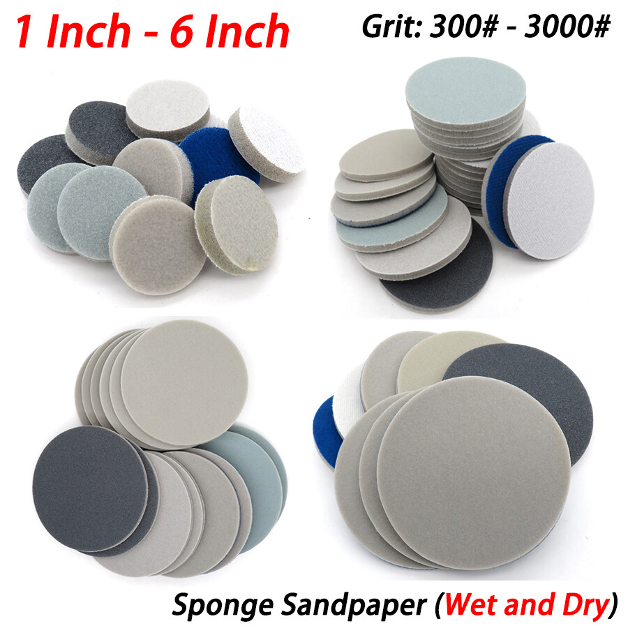 1″ – 6″ Sponge Sanding Discs 300 – 3000 Grit Hook & Loop Wet and Dry Sandpaper