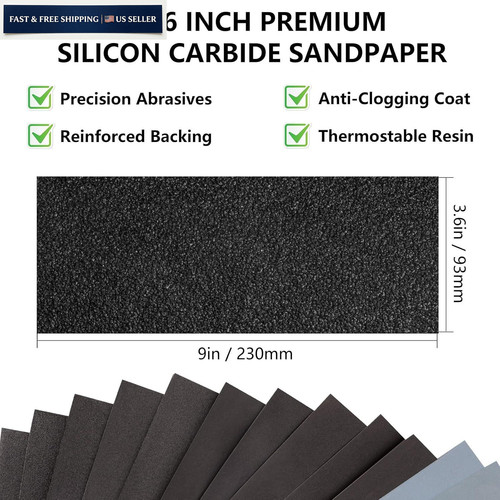 Sandpaper Assortment 120/220/400/600/800/1000/2000 9 x 3-2/3 Inch, Black
