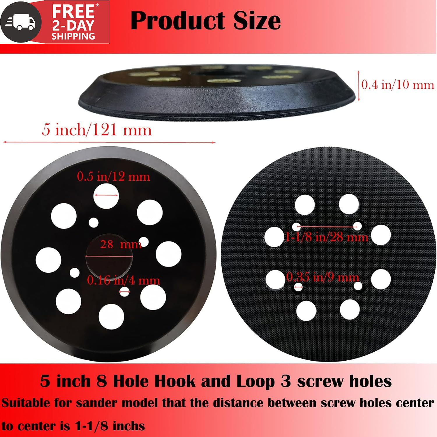2 Pack 5 Inch 8 Hole Hook-And-Loop Replacemet Sanding Pad for SKIL SR211601 SR66