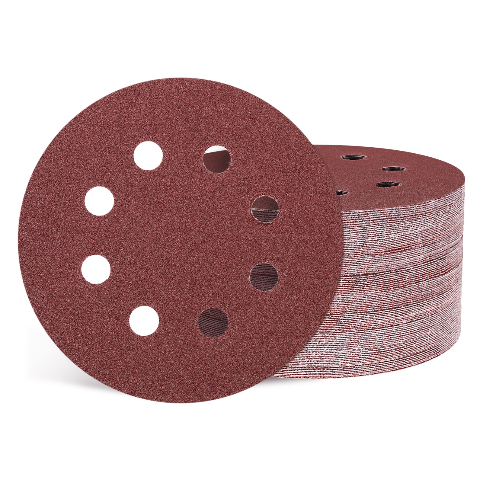 110 Pcs Sanding Disc 5 Inch 100 Grit 8 Hole Random Orbital Sandpapers, Red