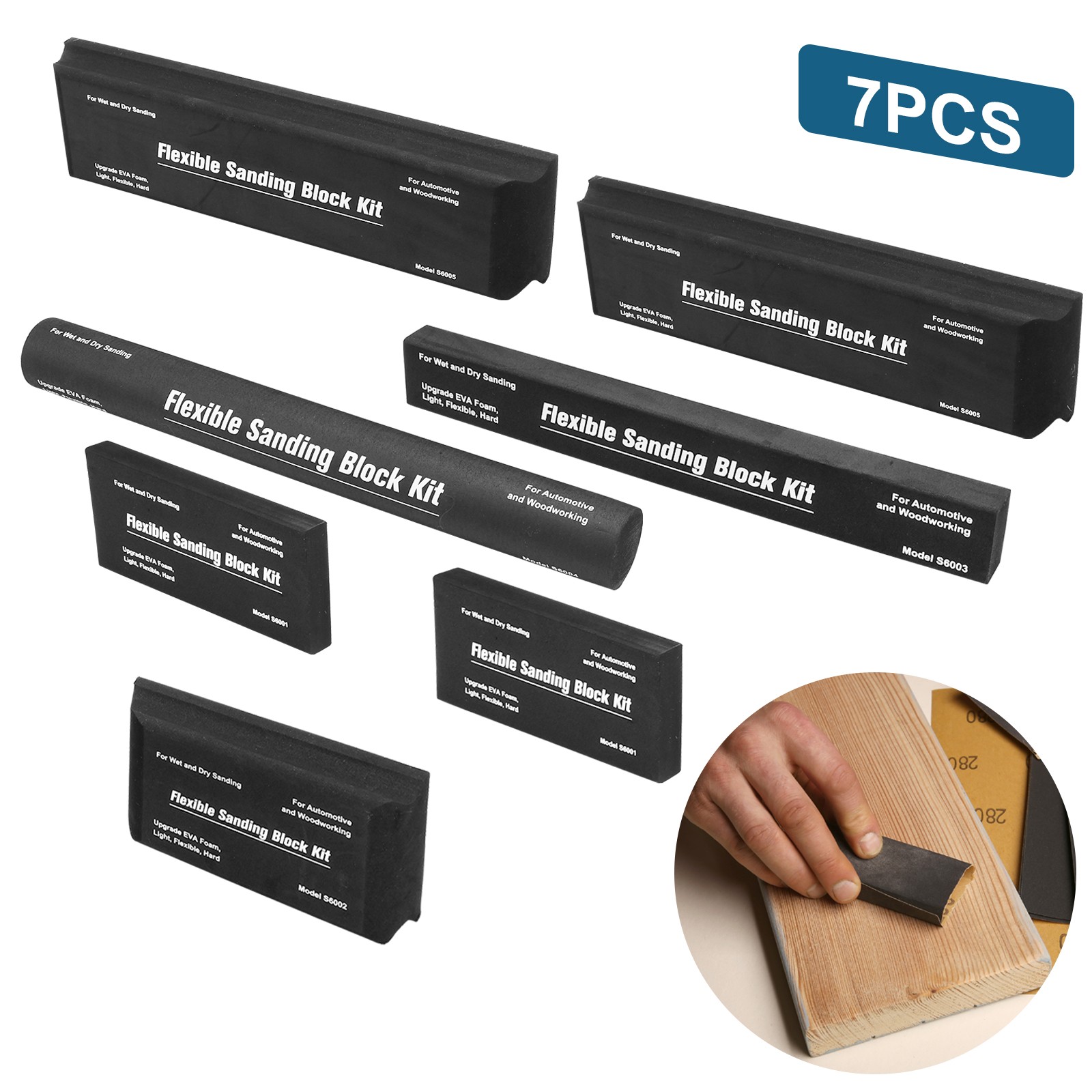 7Pcs Flexible EVA Foam Sanding Block Kit Wet Dry for Automotive Body Wood Repair