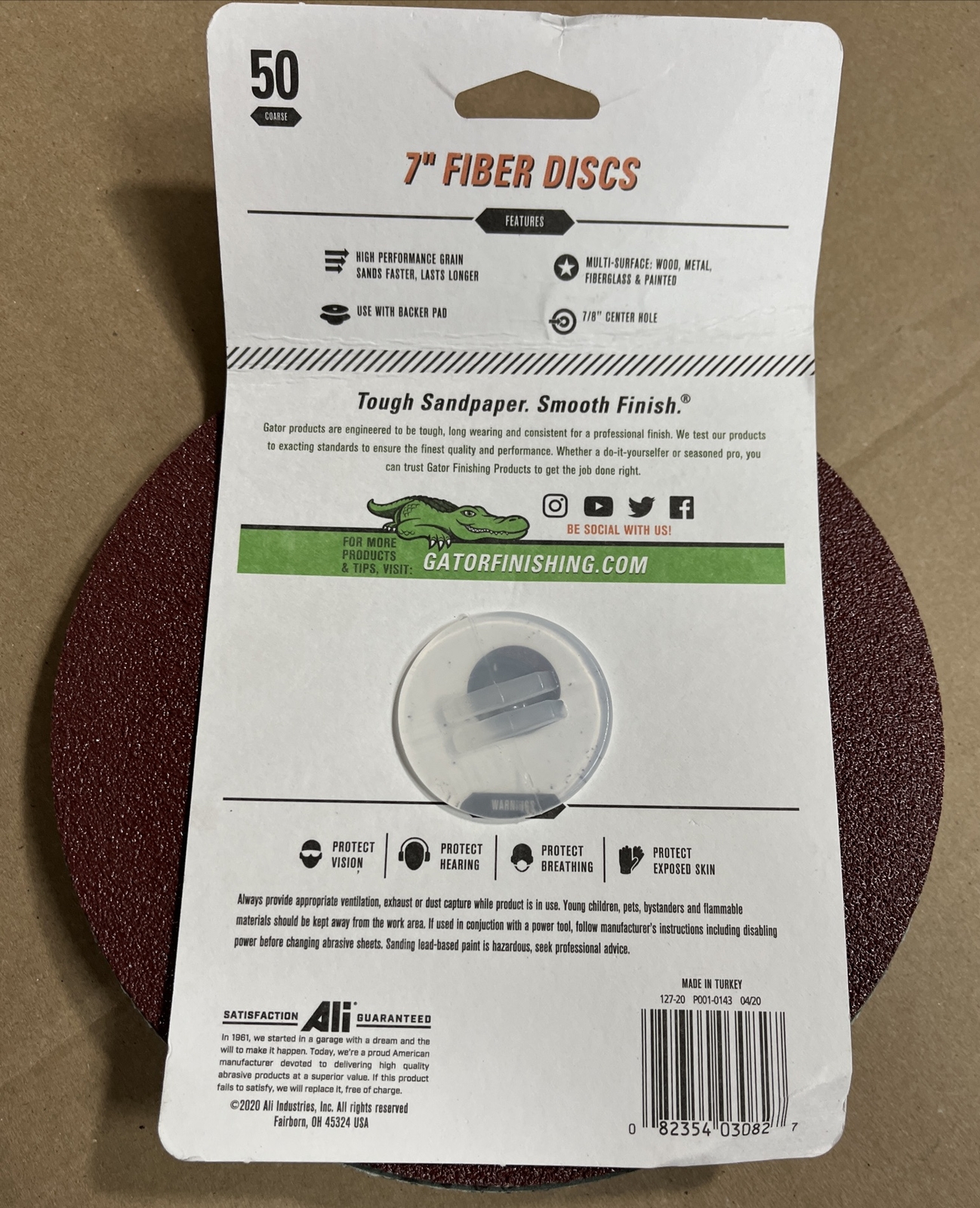 Gator Power 7″ Fiber Discs 50 Coarse, 7/8 hole Pack of 3 Discs New