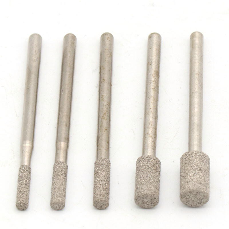 3mm Shank Brazed Diamond Grinding Head Burr Bit Polishing Carving Rotary Tool
