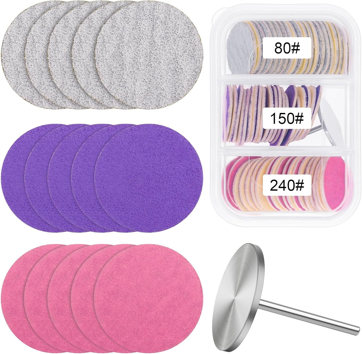 60Pc Sanding Discs 25mm Nail Drill Bit Set 80 150 240 Grit Pedicure