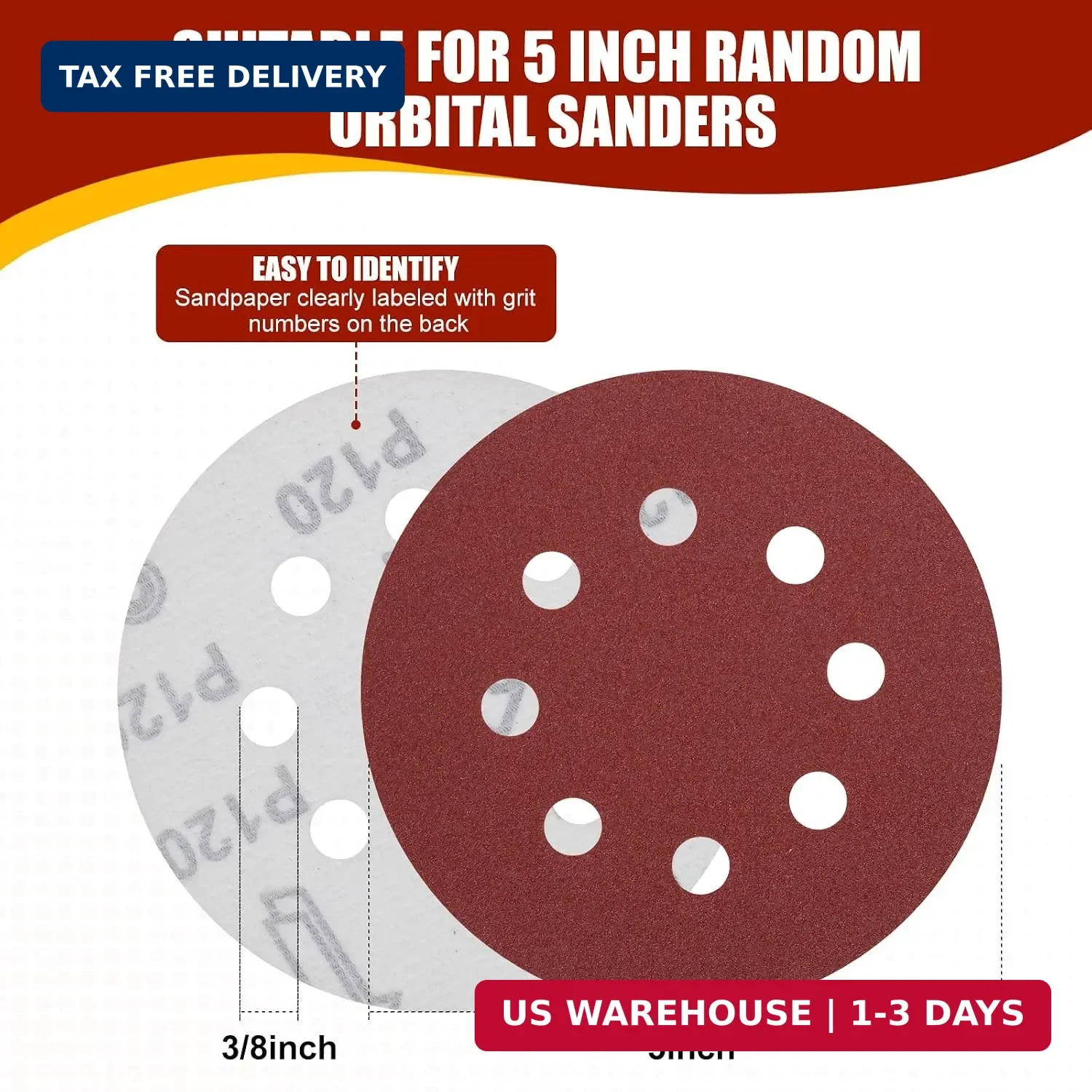 YNZDRWA 70 PCS 5 Inch 8-Hole Sanding Discs, 9 Mixed Grits | 40 80 120 180 240 32