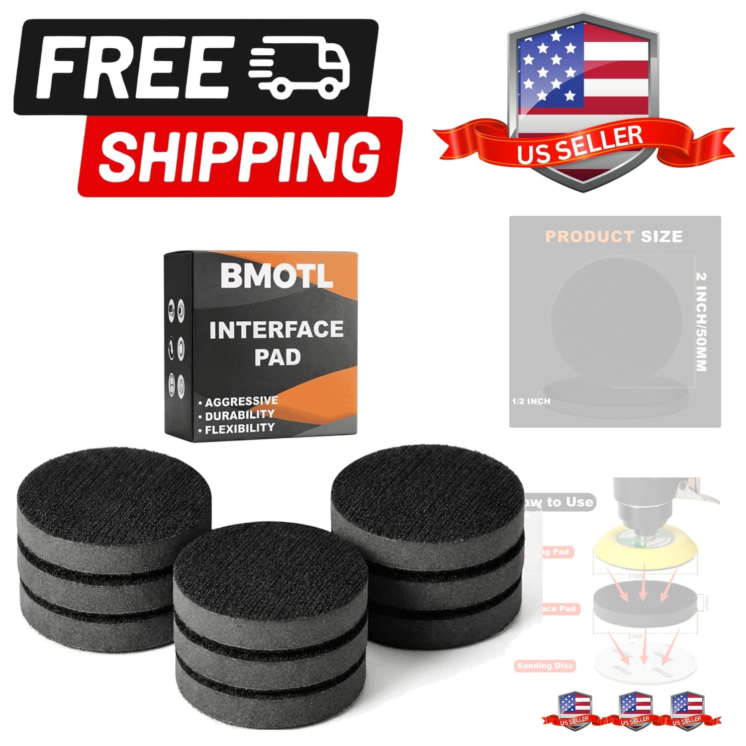 2 Inch Interface Pad: 9 Pack Hook & Loop Foam Sanding Discs Backing Pads Repl…