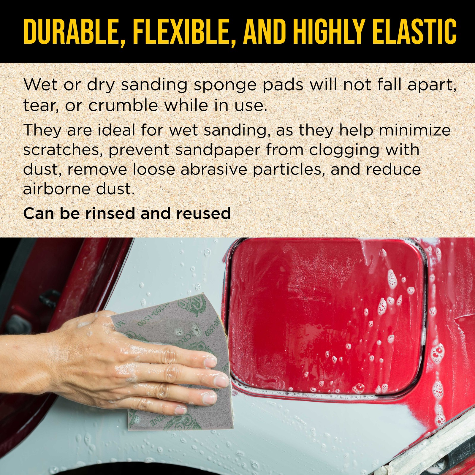 Single-Sided Sanding Sponge Grit Variety Pack, 20/Box, 5.5″ x 4.5″ Wet/Dry