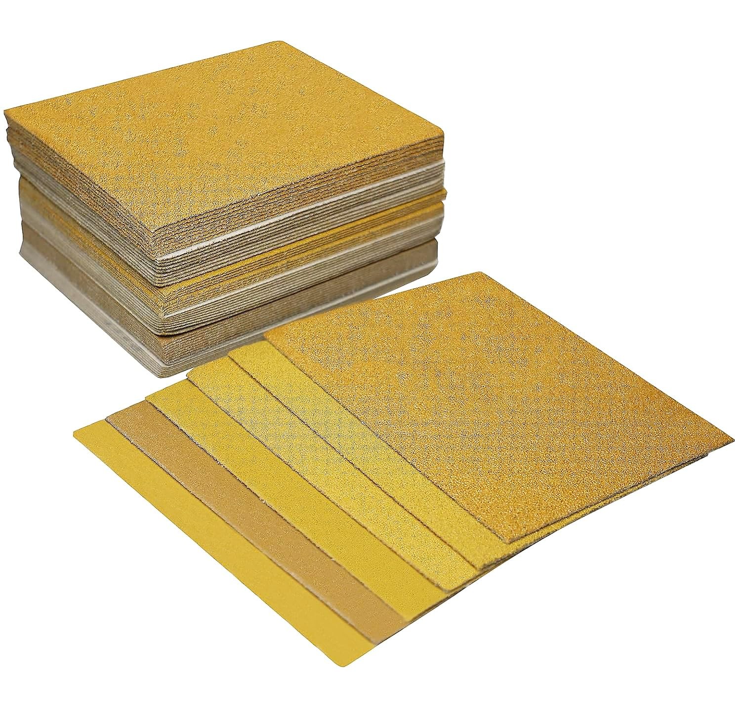 60 PCS 1/4 Gold Sandpaper Set- 60, 80, 100, 120, 150, 220 Grit, 5.5″ x 4.5″ S…