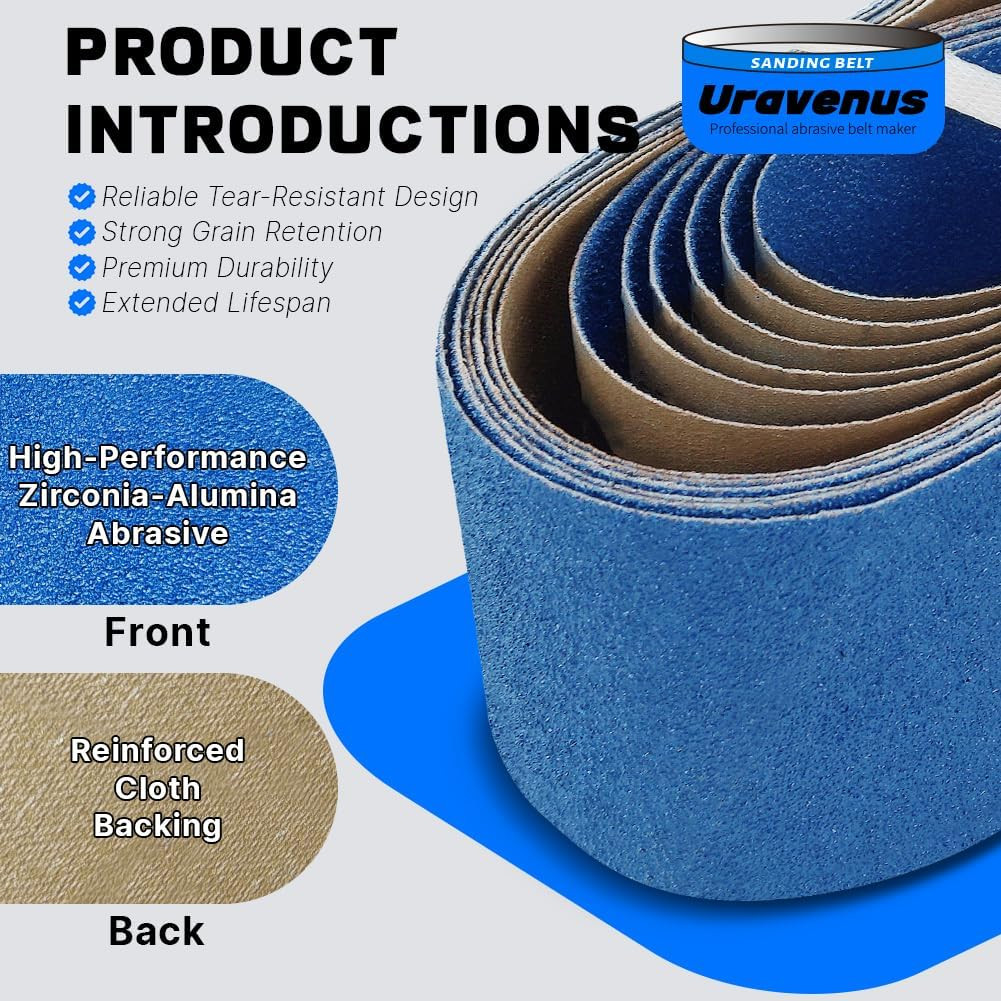 4 X 36 Inch Sanding Belts, 6 Pcs 80 Grit, Zirconia Sanding Belts for Metal Polis