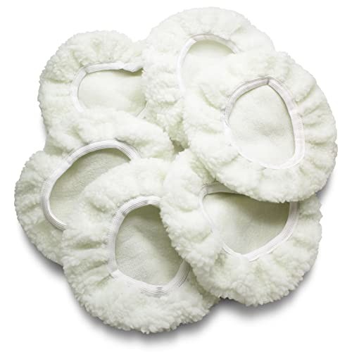 6 PCS Car Polishing Bonnet Buffing Pads – Lamb 9-10 Inch – White (Lamb Fleece)