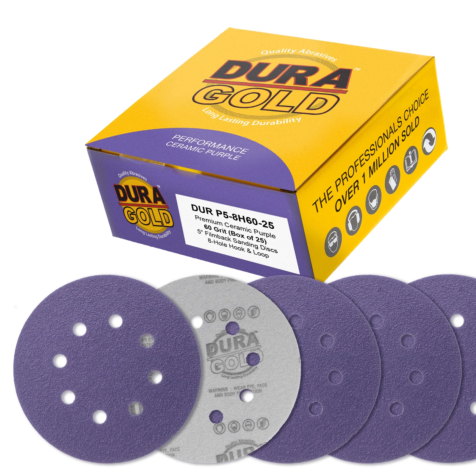 60 Grit 5″ Ceramic Sanding Discs, 8-Hole, Box of 25 – Hook & Loop Sandpaper