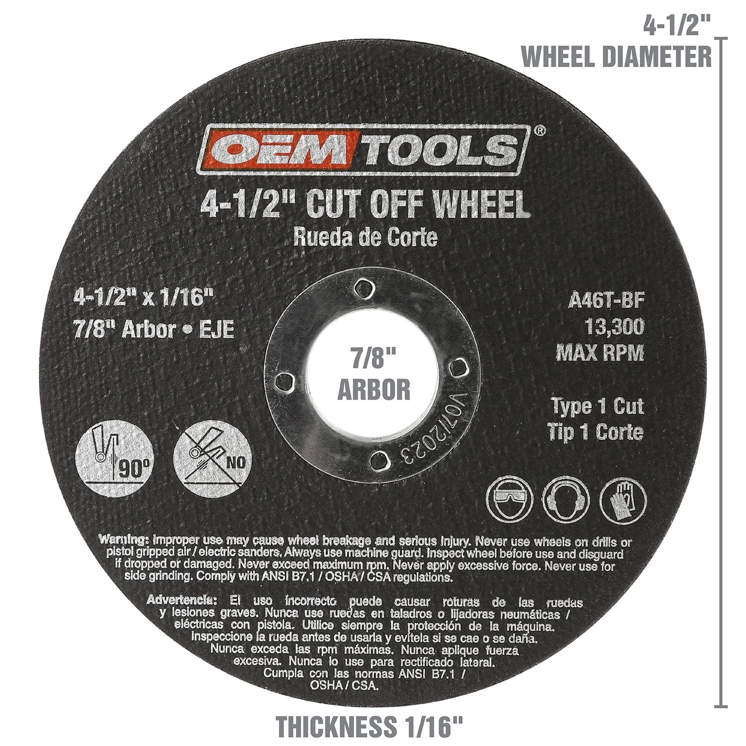 OEM TOOLS 4-1/2″ Cut Off Wheel 2pc 7/8″ Arbor, 1/16″ Thickness 26510