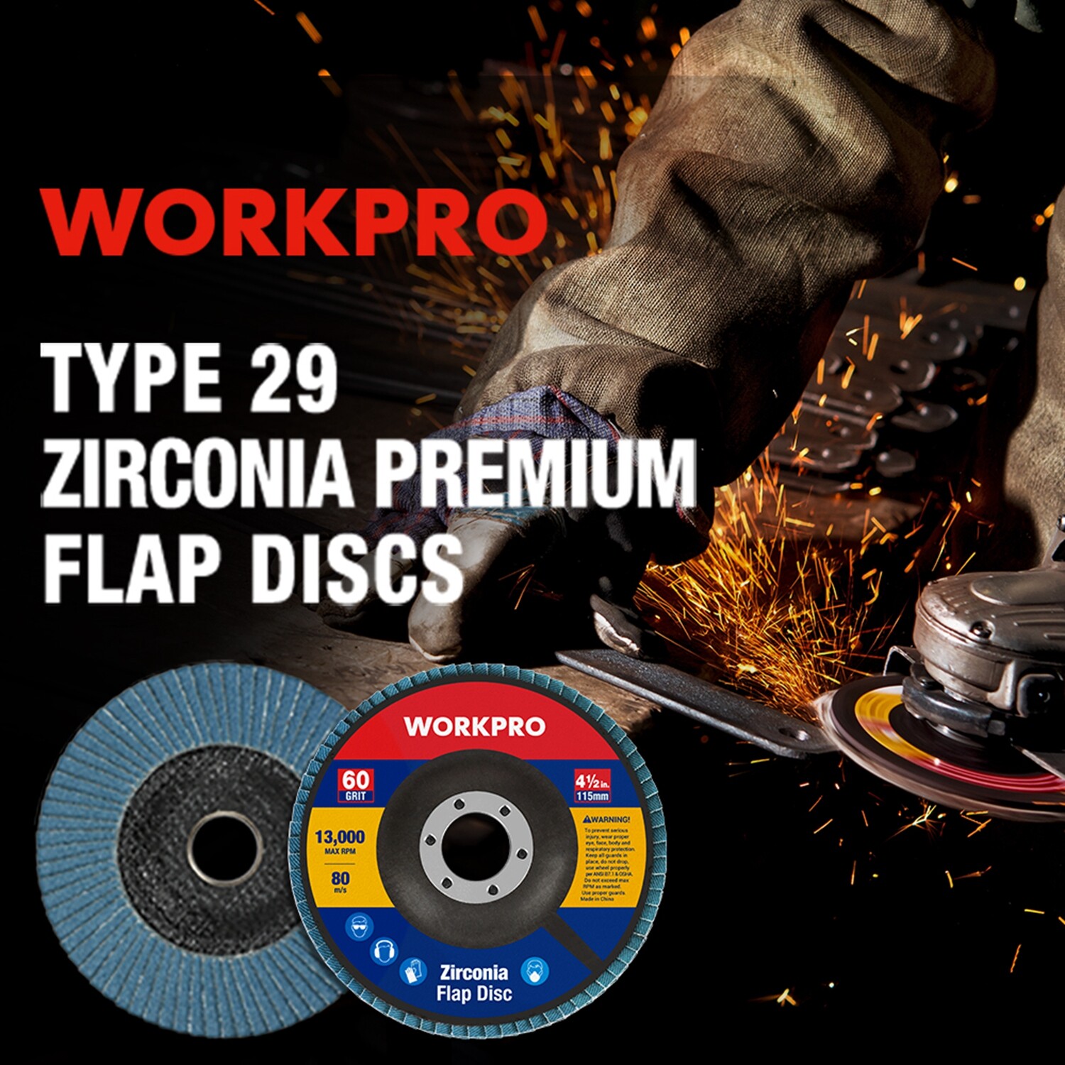WORKPRO 10-Pack Flap Discs 4-1/2″ x 7/8″ T29 Zirconia Abrasive Flap Sanding Disc