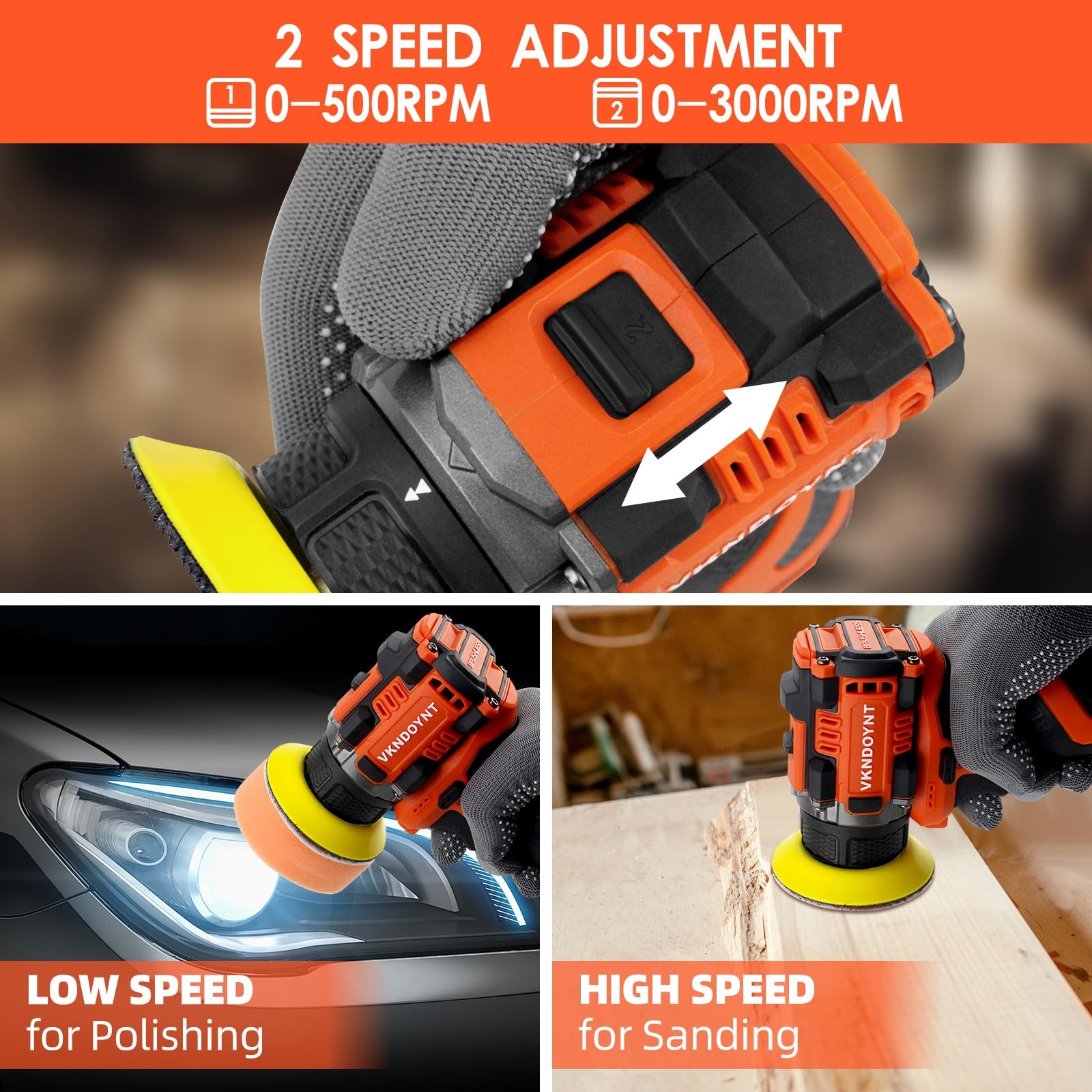 Brushless Small Sander with 36PCS 2 x 3.0Ah Batteries, Orange/Black