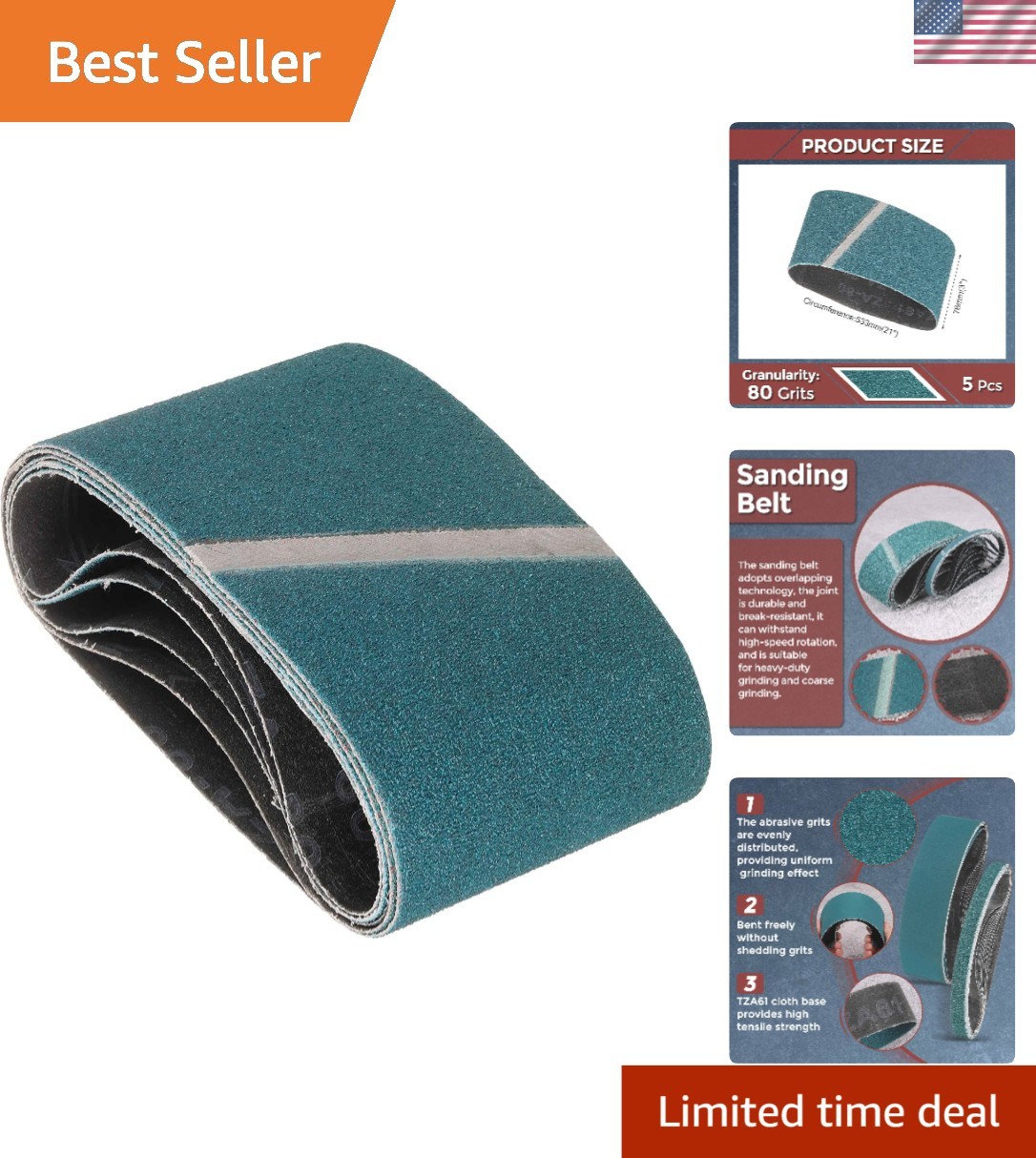 Durable 80 Grit Zirconia Sanding Belts 3×2 Inch – 5 Count for Rust Removal