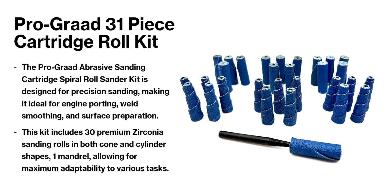 Pro-Graad 31 Piece Zirconia Abrasive Sanding Cartridge Spiral Roll Sander Kit,