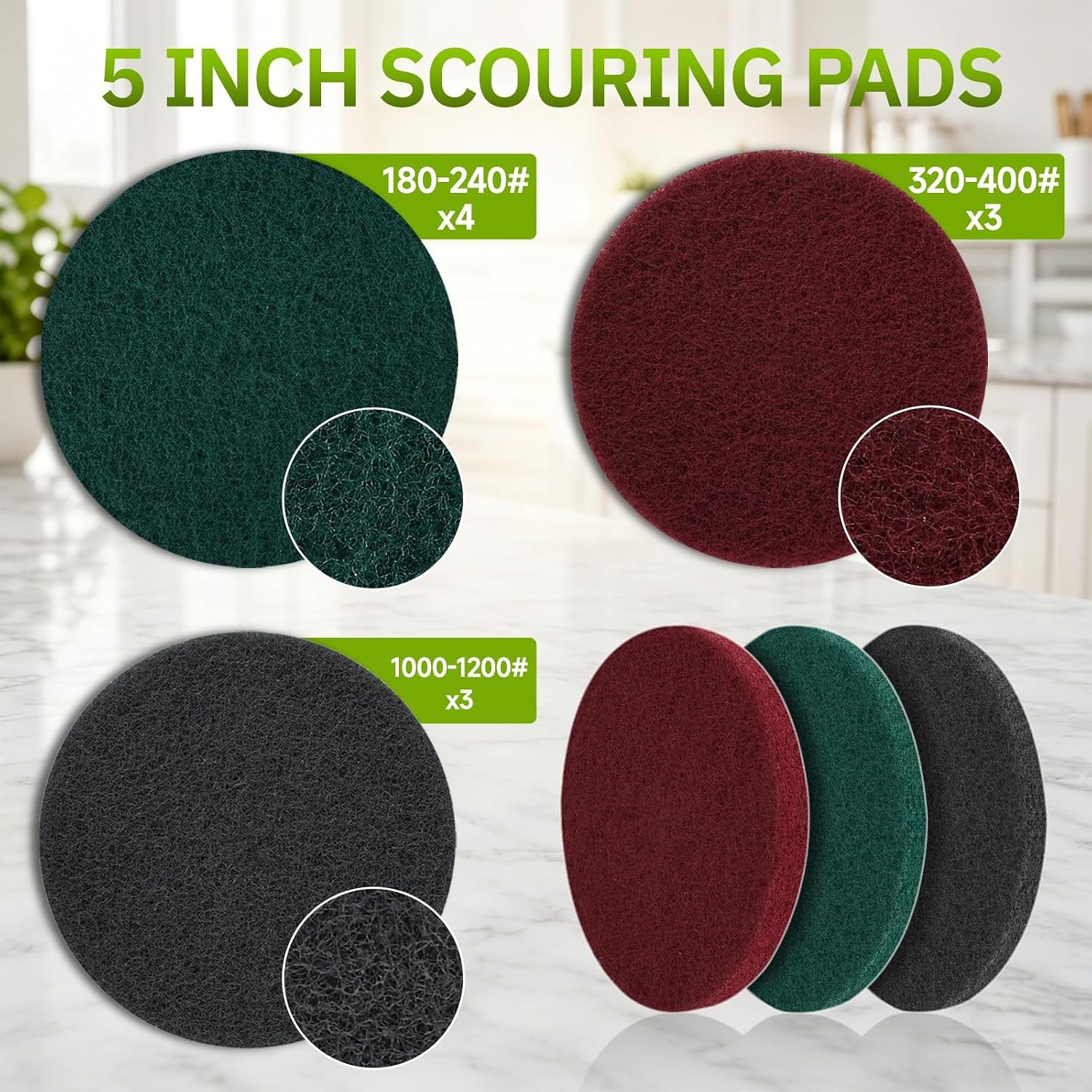 5 Inch Hook Loop Scuff Discs Non Woven Scouring Pads Cleaning 10Pcs Mix Color
