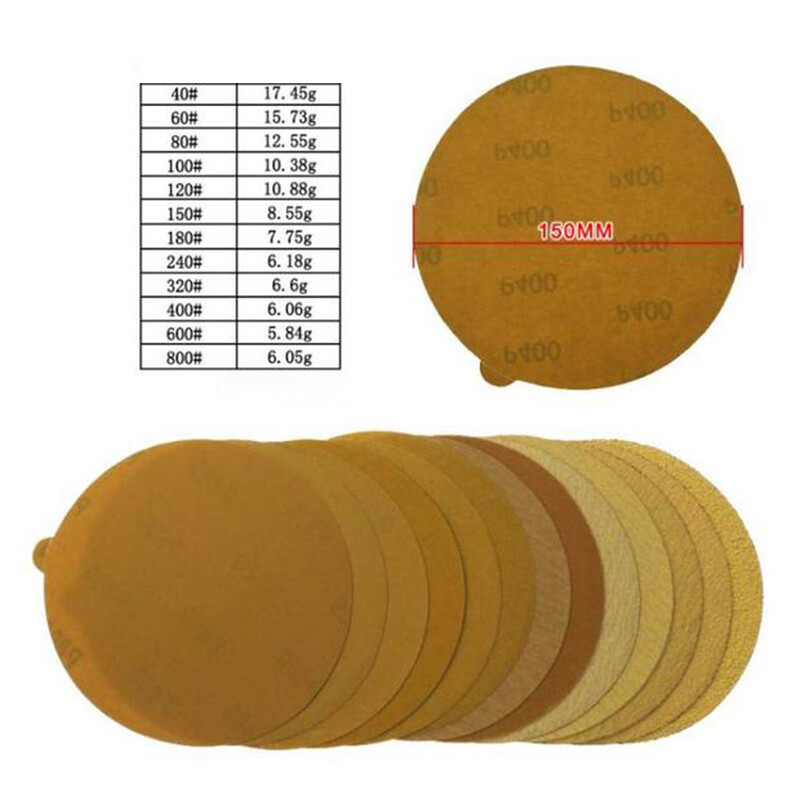 6″ 150mm Self Adhesive Yellow Sanding Discs Sticky Backed Sandpaper 40-800 Grit