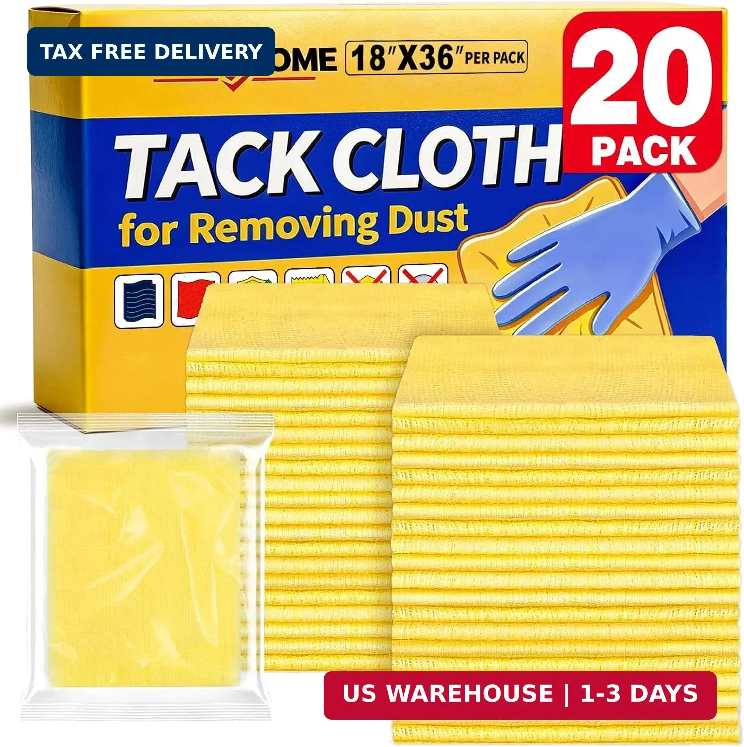 Aheroi Tack Cloth, Tack Cloths for Removing Dust from Woodworking 20Pack | Tack