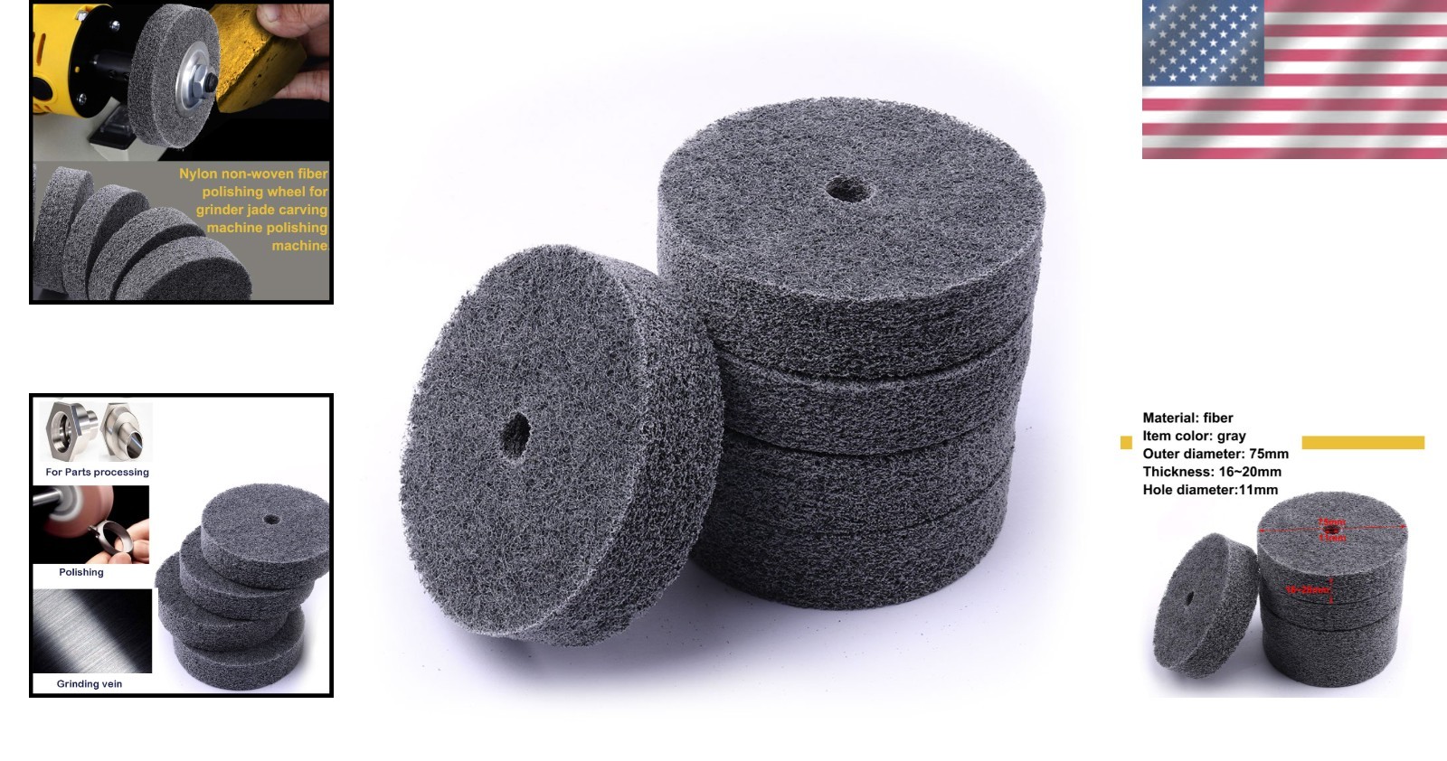 Efficient 5pcs Fiber Buffing Wheel Set – 3 Inch for Metalwork Applications