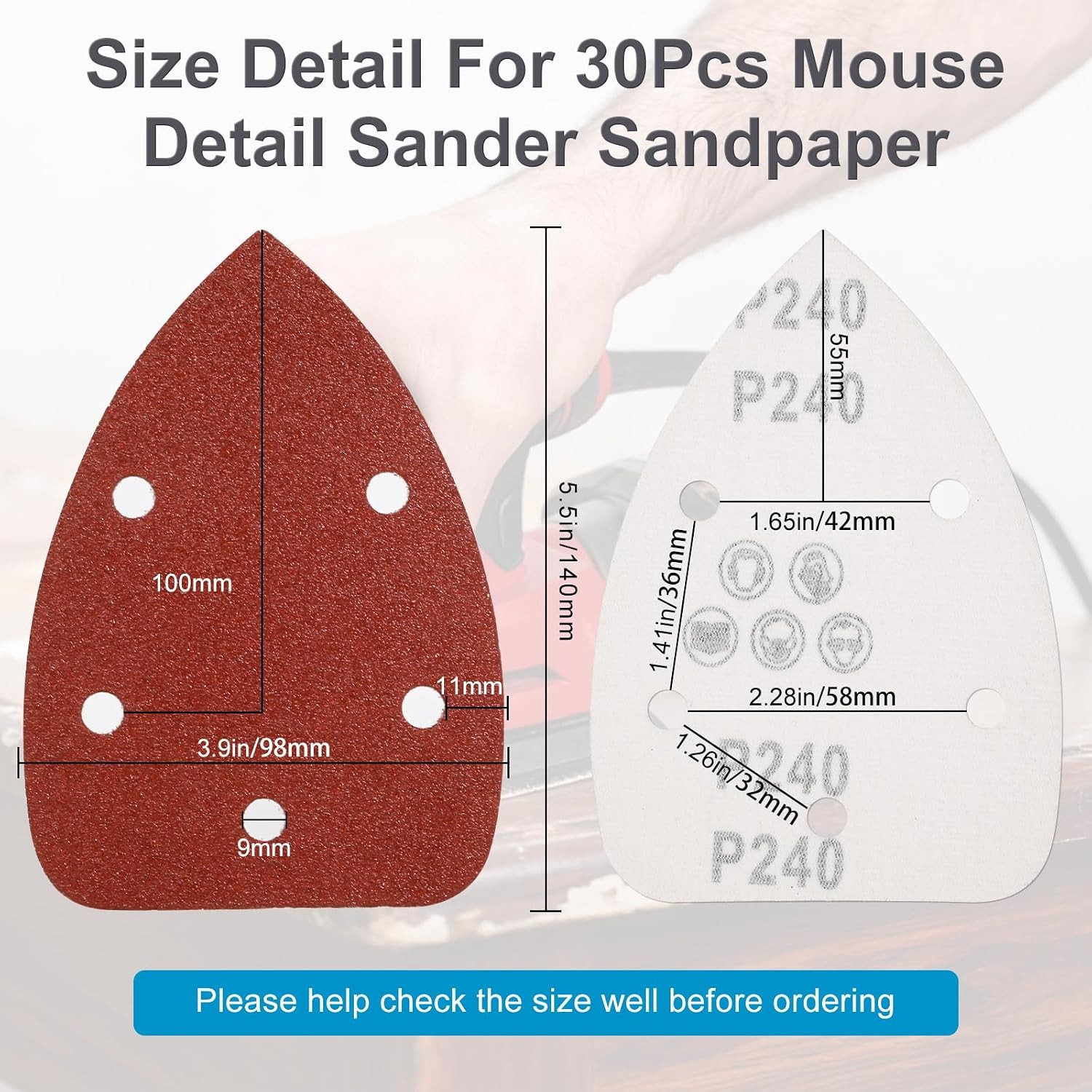 30 Pcs Mouse Detail Sander Sandpaper, 40 80 240 Grits Sanding Paper Sanding Pads