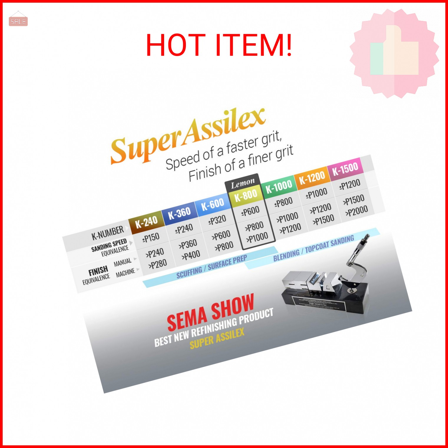 Super Assilex Flexible Sanding Sheets Job-PAK, Lemon K-800, U191-1509, 4 Sheets
