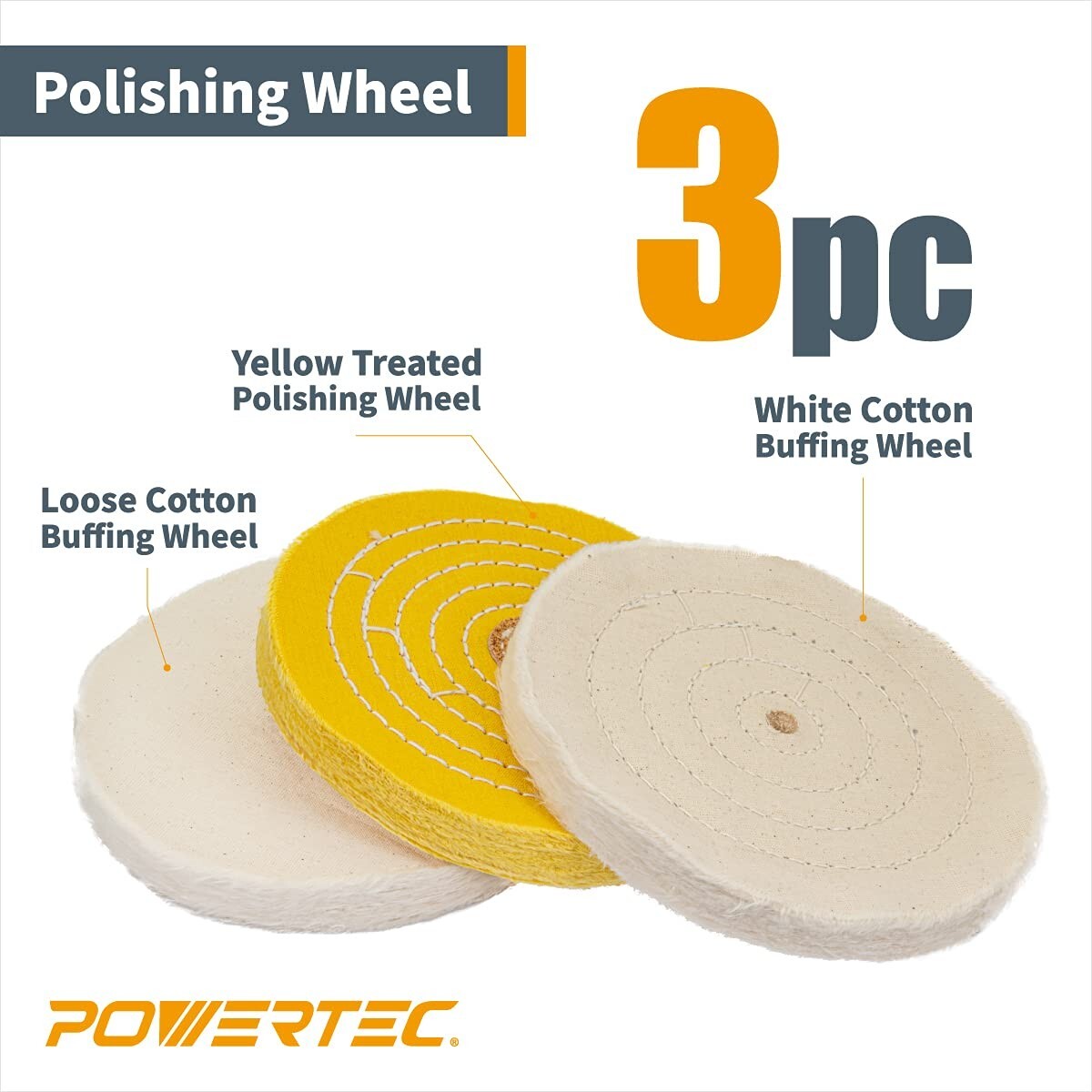 POWERTEC 6″ Bench Grinder Buffing Wheel Kit w/ 3pcs Polishing Compound Set