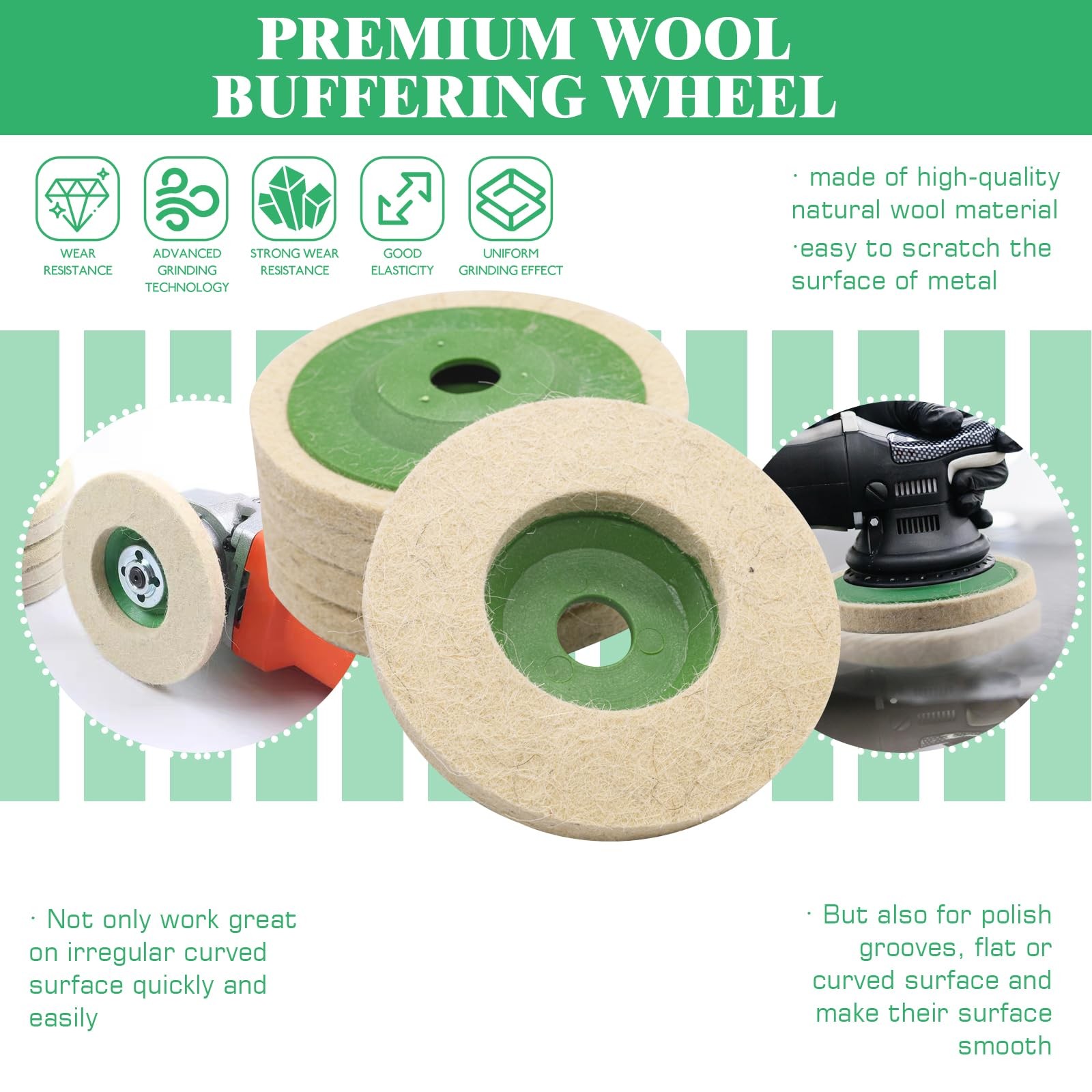 11Pcs Wool Buffing Polishing Wheel Set Contains 4-1/2 x 7/8 Inch Arbor Buffin…