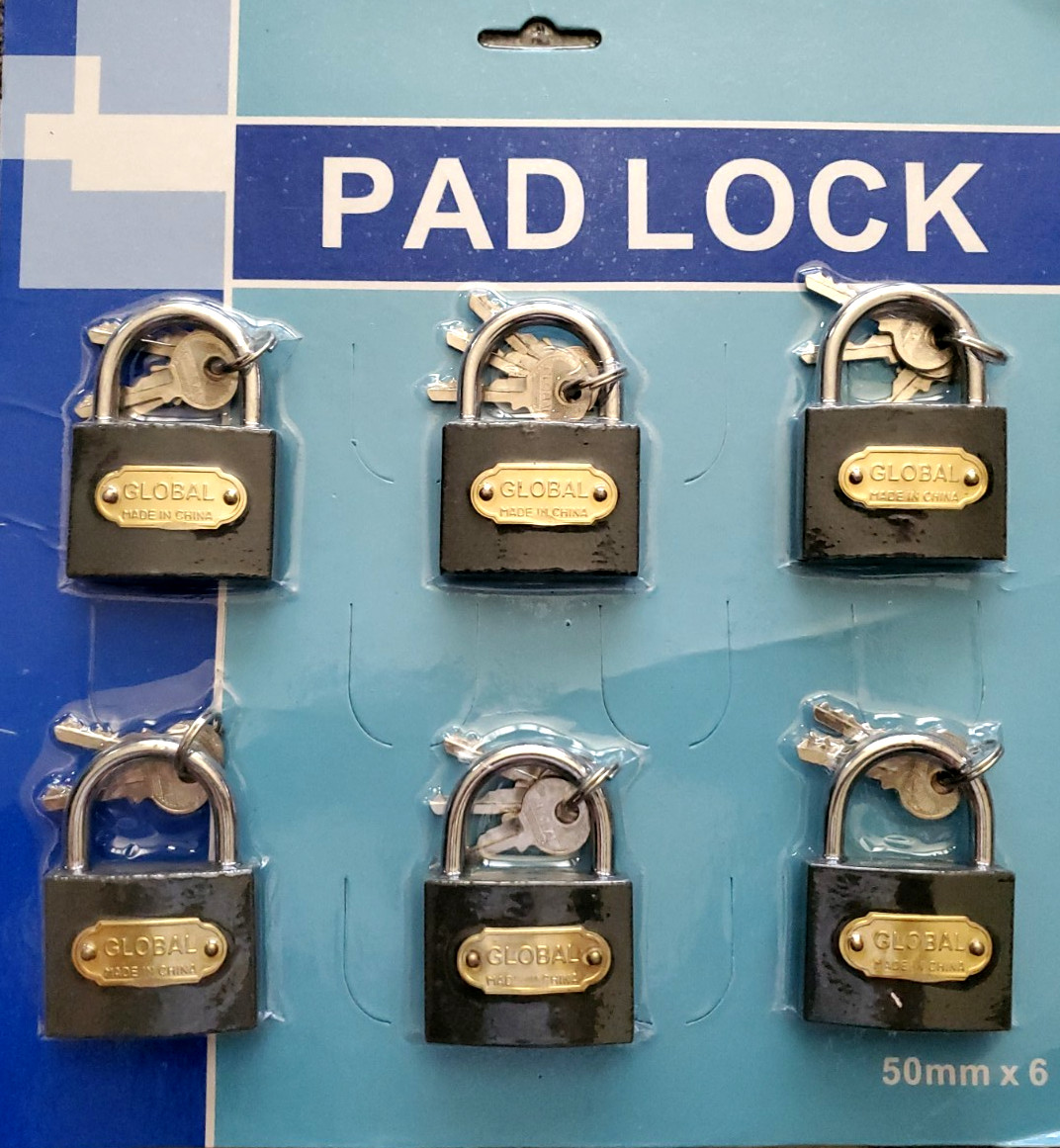 Global 50mm Pad Lock 6ct
