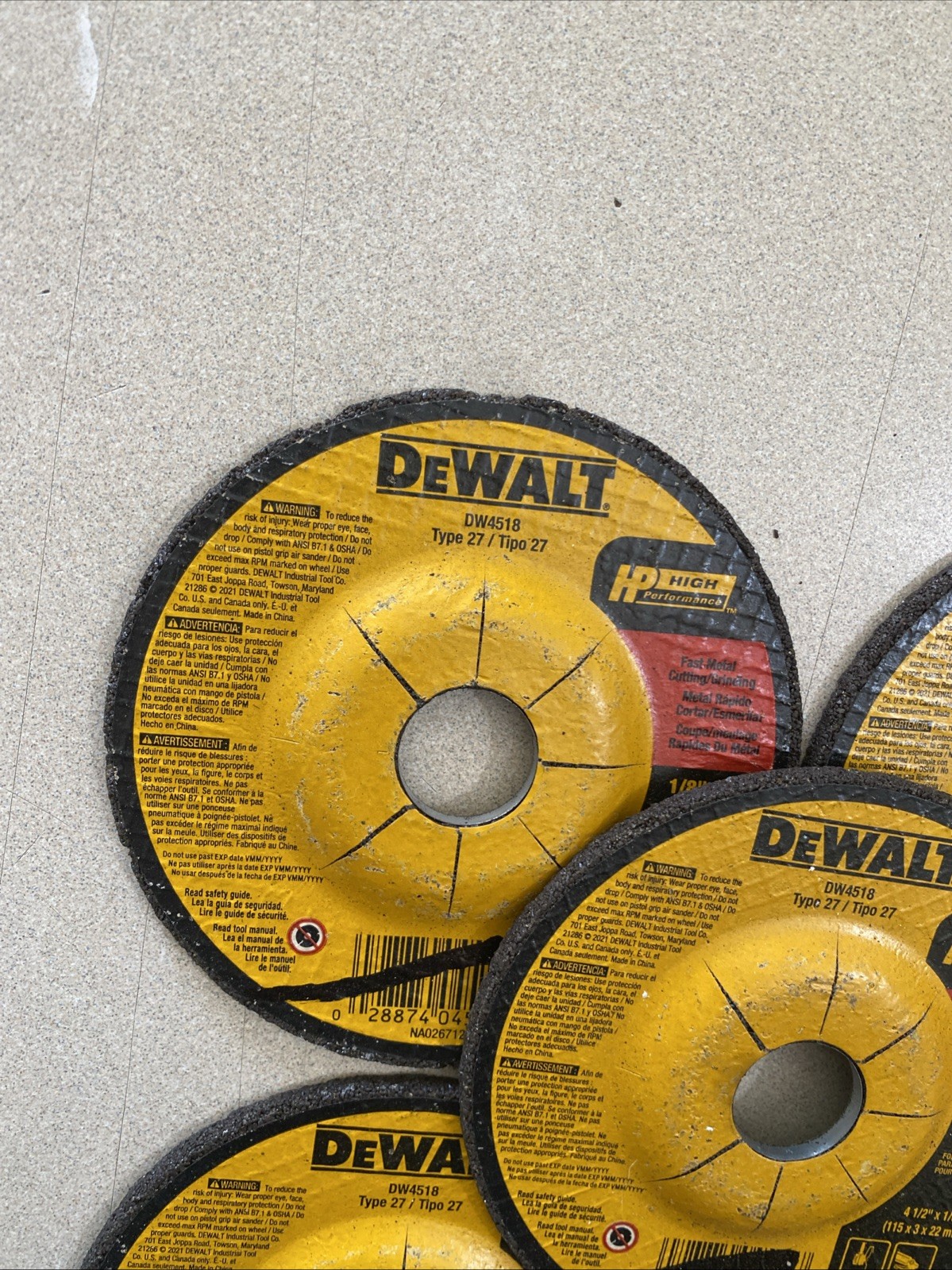 Lot Of 5 Dewalt DW4518 Type 27 Grinder Wheel