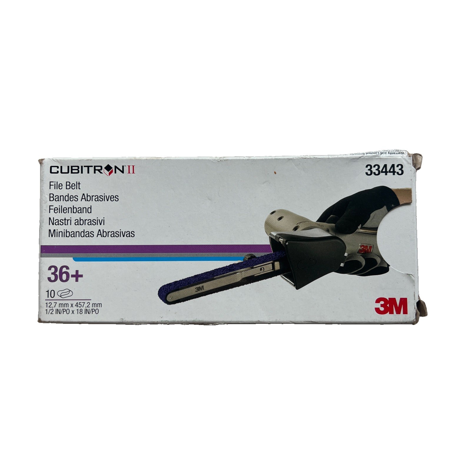 3M 33443 Cubitron II Purple 1/2 in. x 18 in. 36 Grit File Sanding Belt (10 ct)