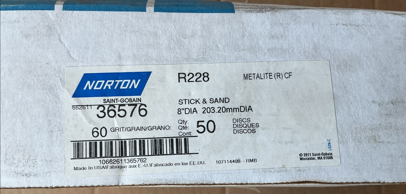 Norton Saint-Gobain Sandpaper 8” Dia. Disk (Box Of 50) 36576 60 Grit
