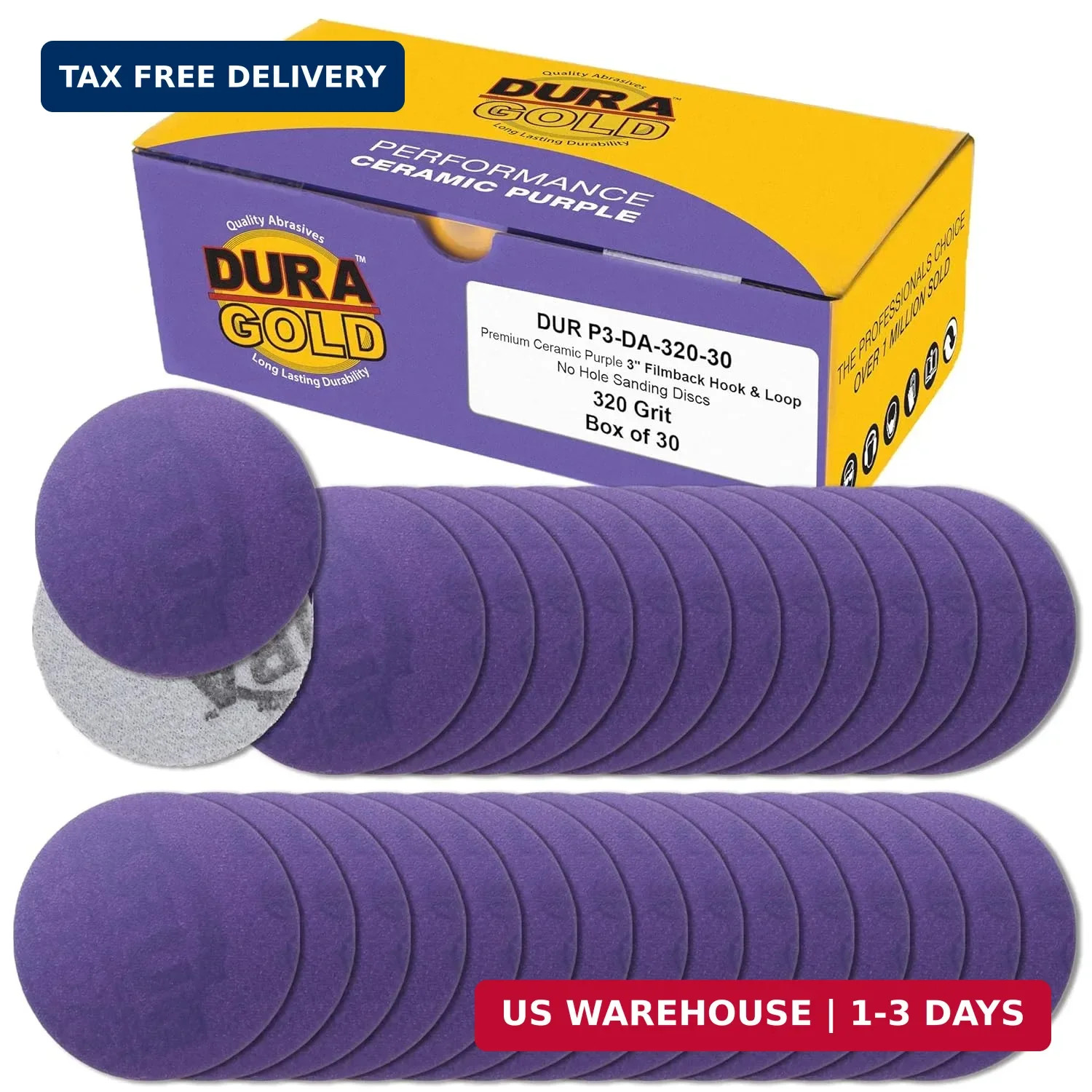 Dura-Gold Premium 320 Grit 3″ Purple Film Ceramic Sanding Discs, Box of 30 – Hoo