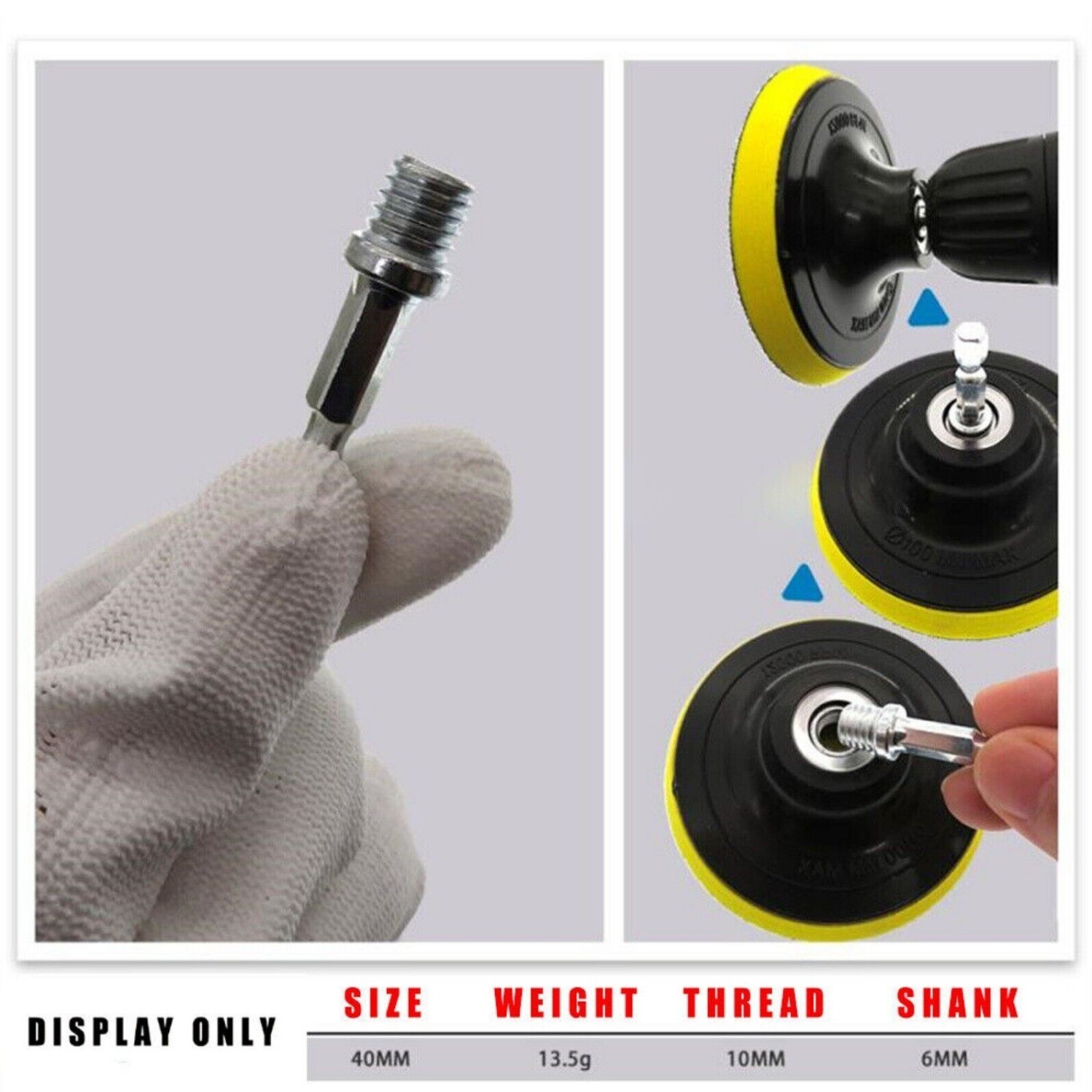 M10 M14 Thread to Power Drill Adapter 1/4″ Hex Shank for Backing Pads Polishing
