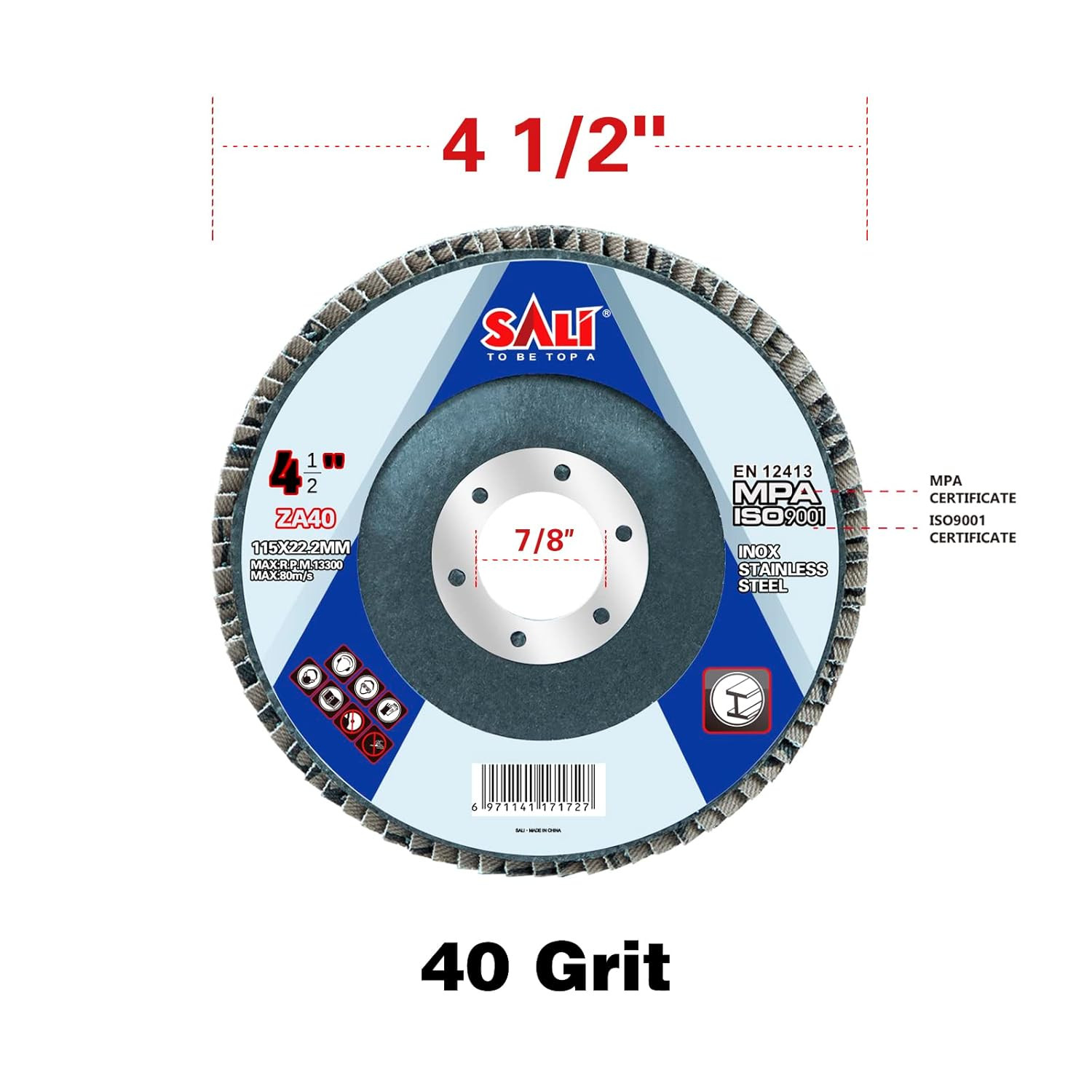 100 Pack Zirconia Flap Disc 40 Grit 4.5″ X 7/8-Inch Sanding Disc Bevel Type #29