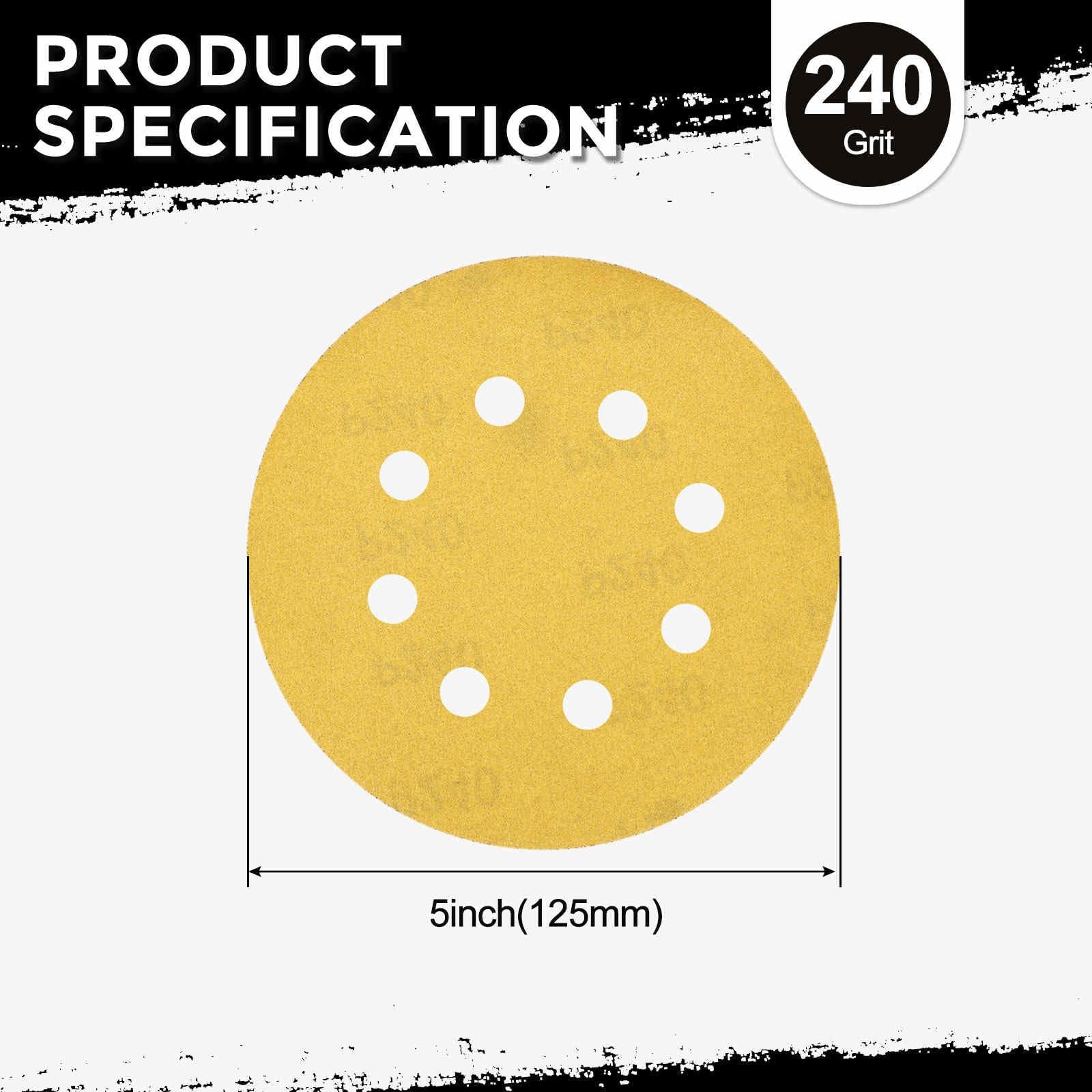30 Pcs Sanding Disc 5 Inch 240 Grit 8 Hole Hook and Loop Random Orbital Sandp…