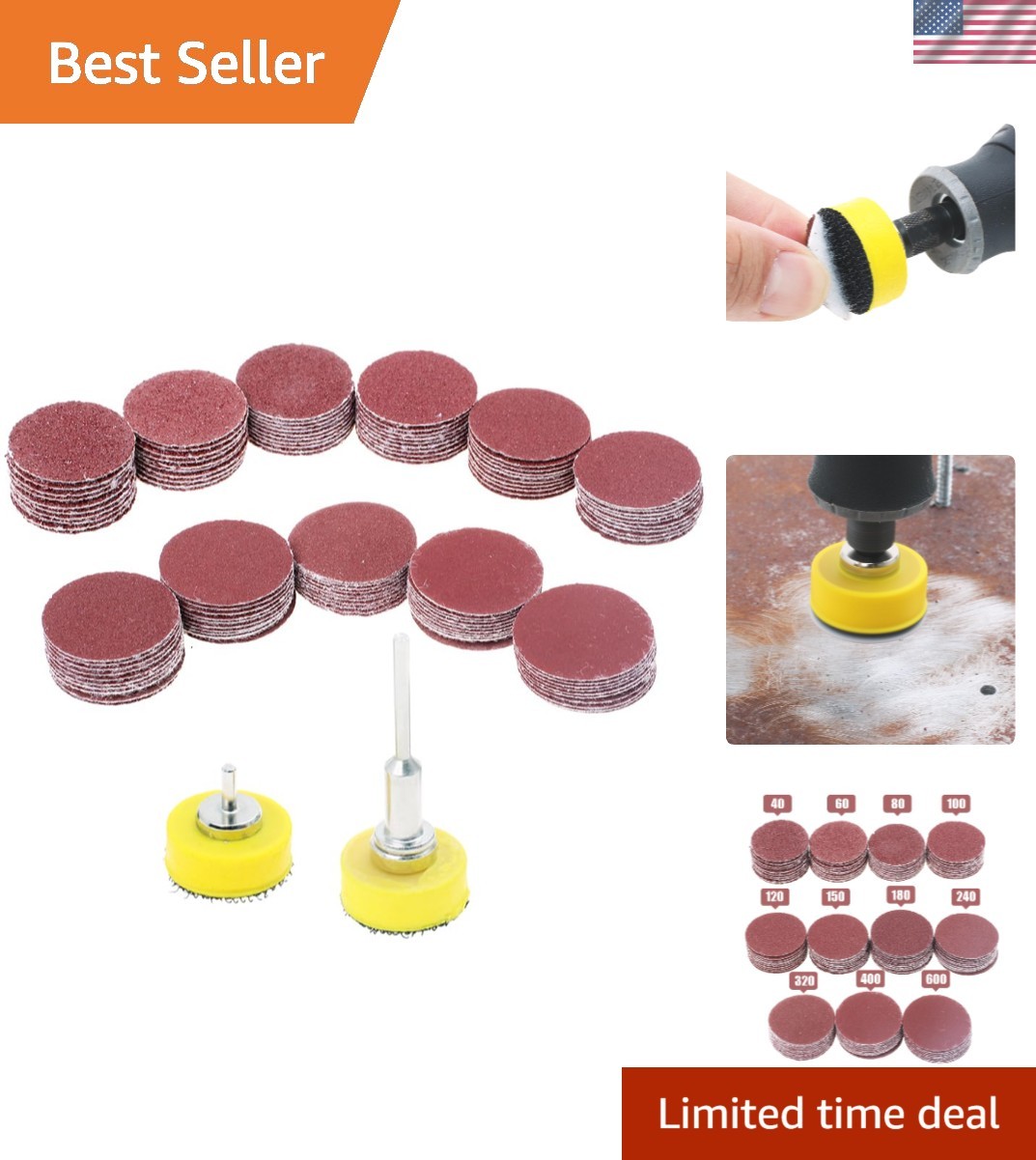 110PCS Sandpaper Discs Set with Fast-Change Hooks for Precision Work