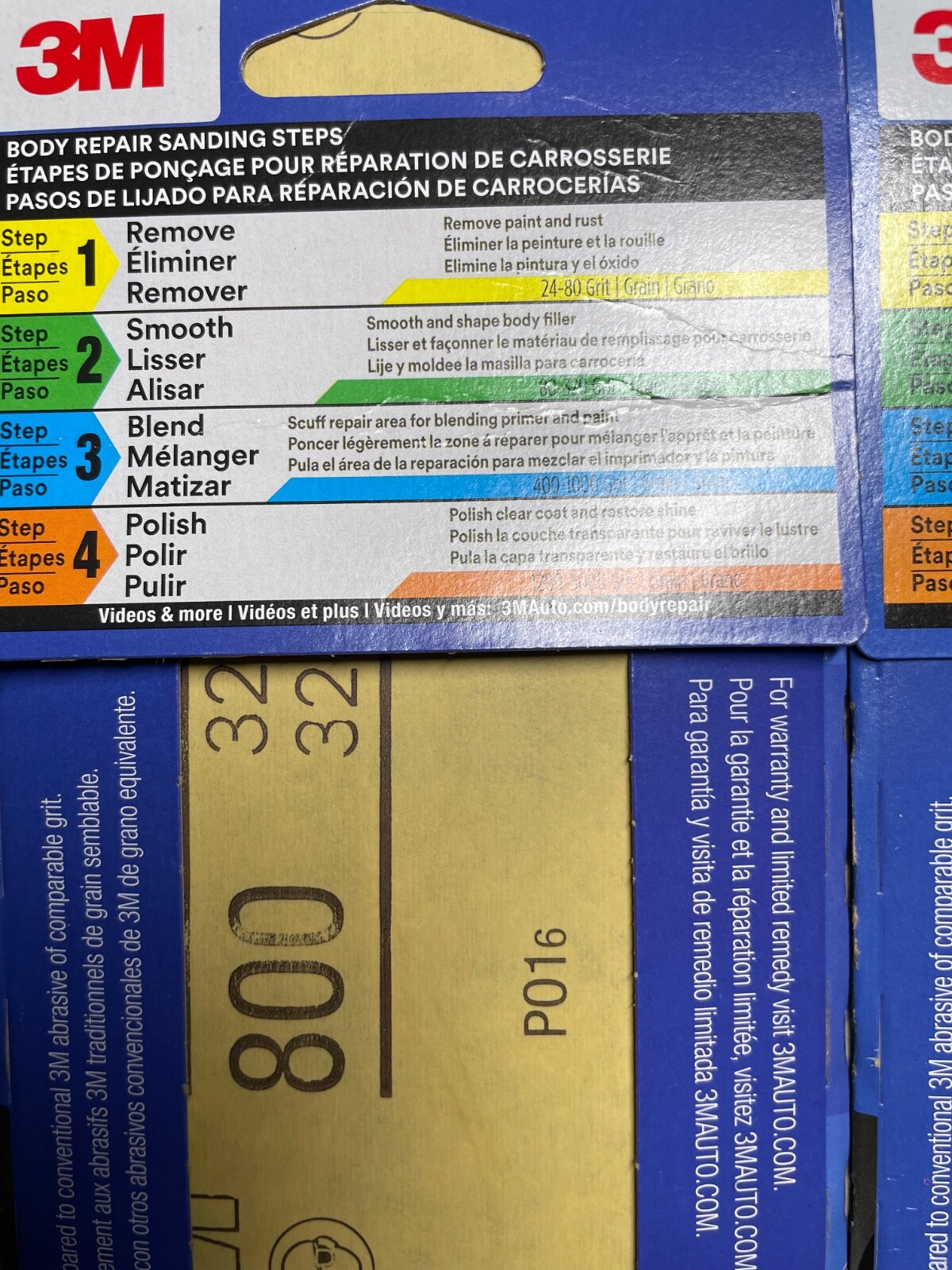 LOT OF 2 – 3M Blue Sandpaper 31581-8, 3 2/3 in X 9 in, 800 G, 8 Sheet/Pack