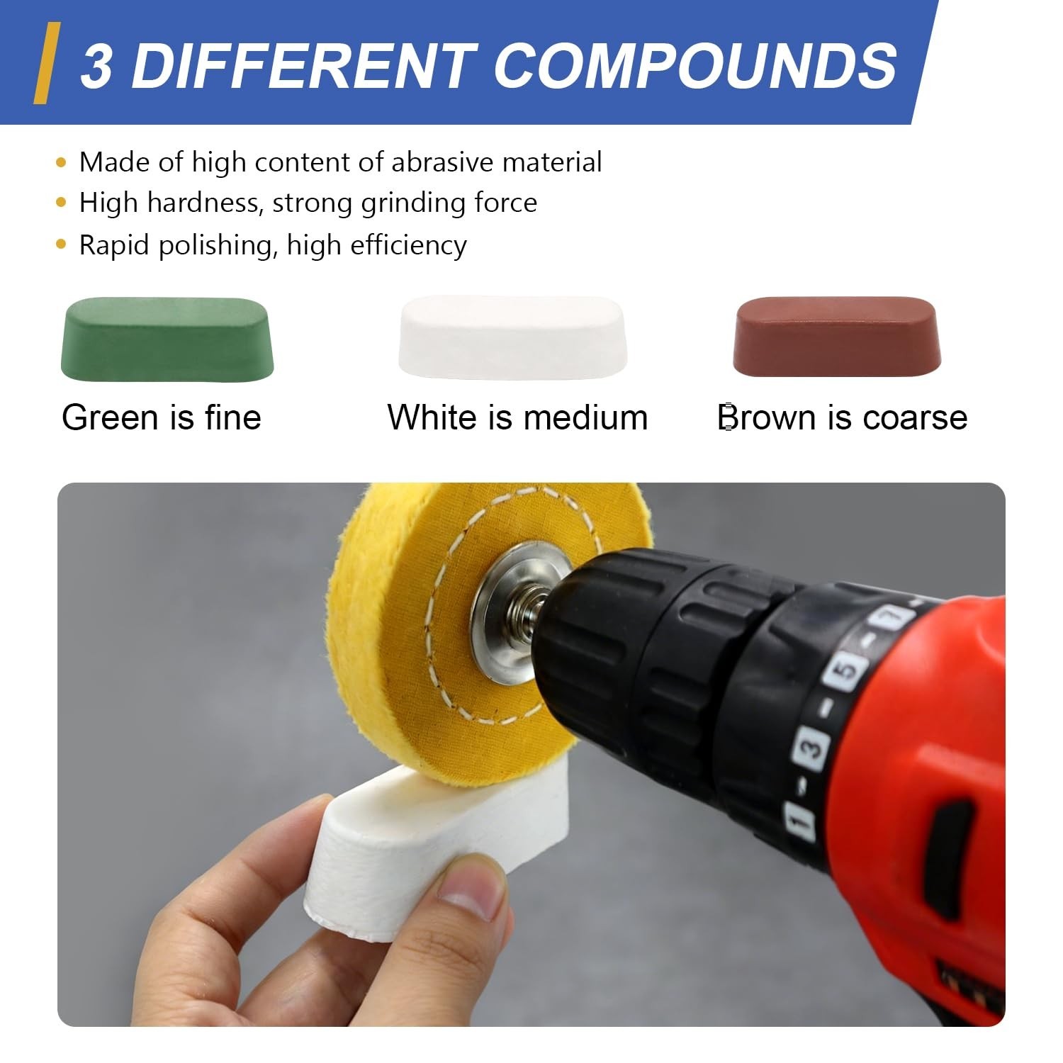 3″ Buffing Wheels with Color-Coded Compounds – Perfect for Drill Use & Polishing