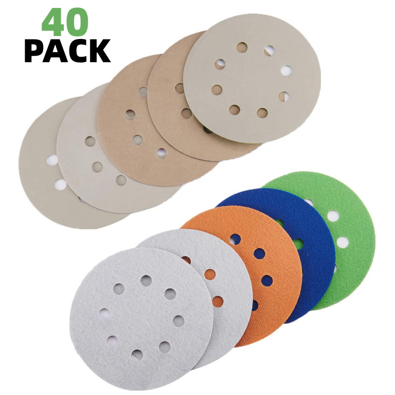 40PACK 5″ 8-Hole Wet Dry Hook Loop Sanding Discs 3000 4000 5000 7000 10000 Grit