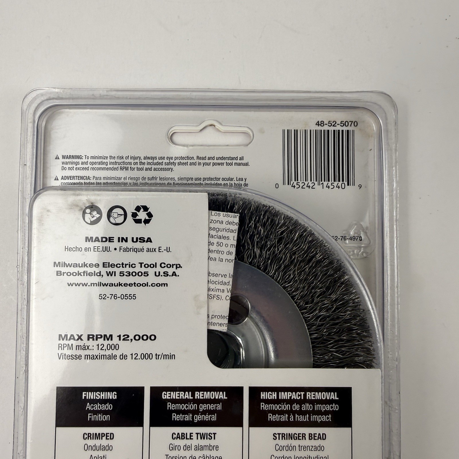 Milwaukee Crimped Wire Wheel 48-52-5070 4″ Radial Carbon Steel Hyperwire USA