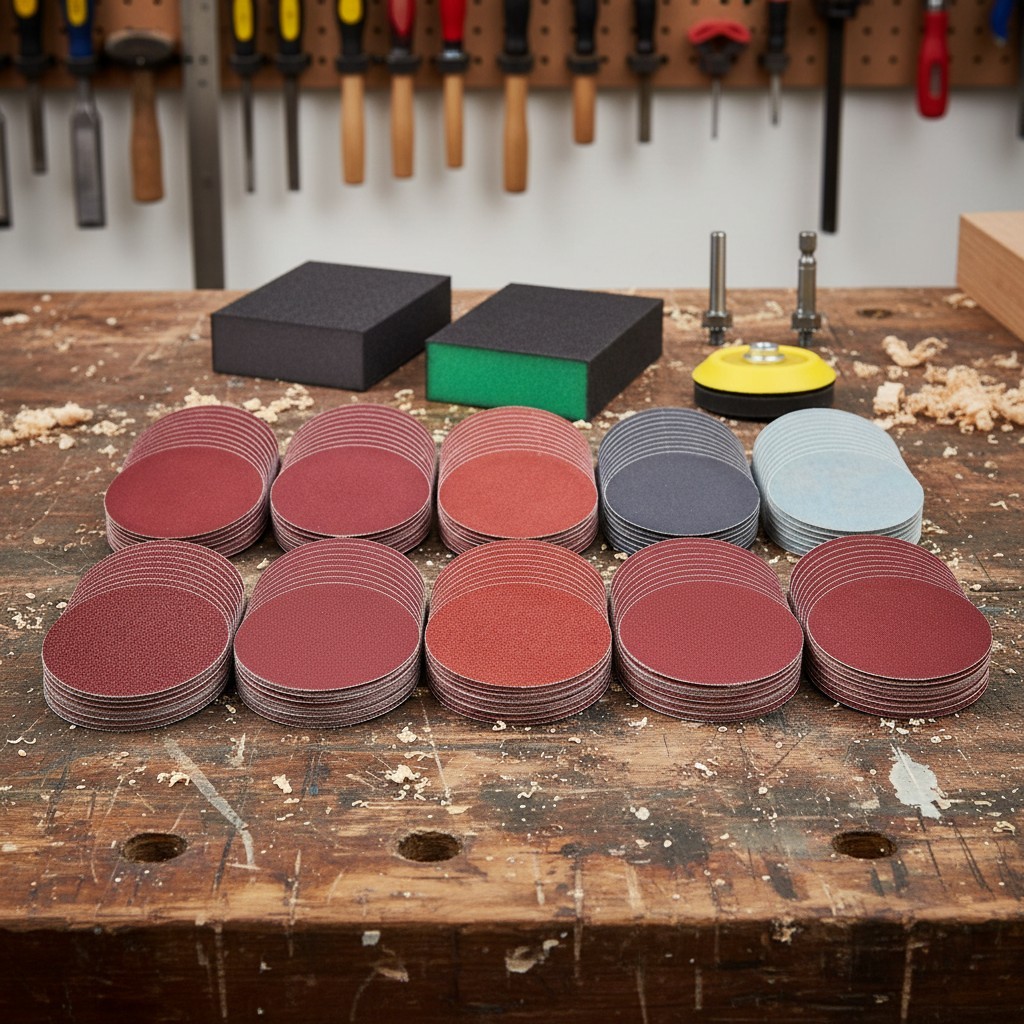 High-Quality 3-Inch Sanding Disc Set – 100pcs with Various Grits & Sponge Blocks