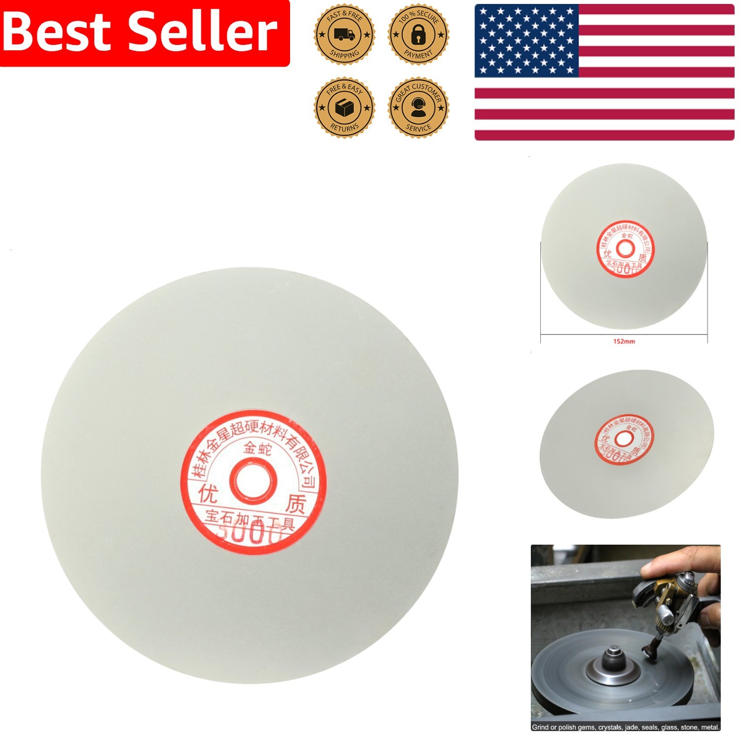 6-inch 3000 Grit Diamond Flat Lap Wheel Grinding Polishing Disc for Glass