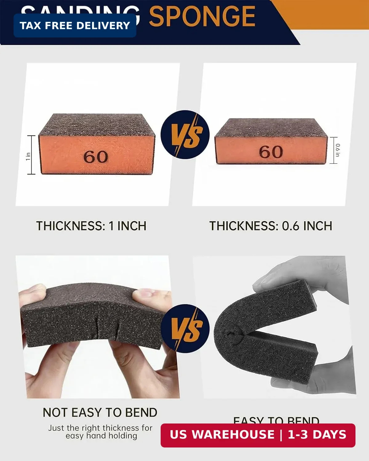 12Pcs Sanding Block Sponge Set, Reusable Sandpaper for Wood & Drywall | 60/80/10