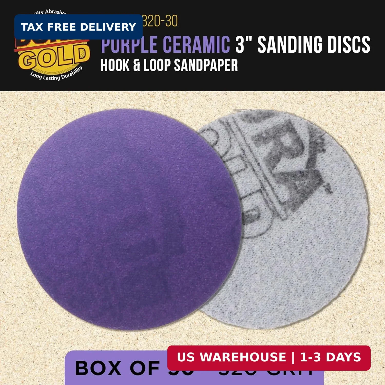 Dura-Gold Premium 320 Grit 3″ Purple Film Ceramic Sanding Discs, Box of 30 – Hoo