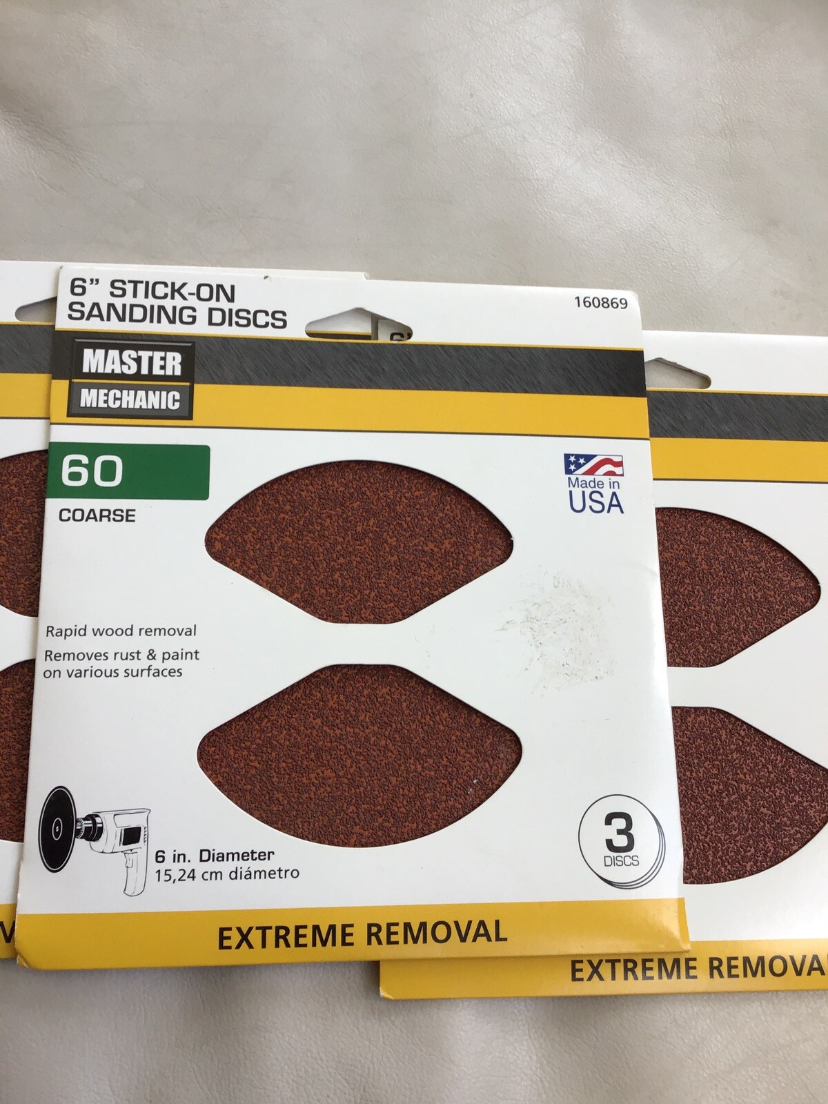 Lot Of 3 PKS Master Mechanic #160869 6” Stick-On 60 Grit Sanding Discs USA