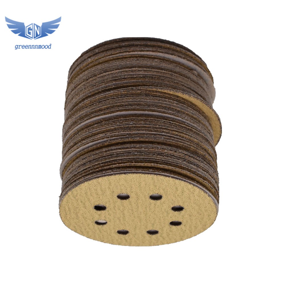 100Pcs 5inch Sanding Discs Hook and Loop 8 Holes Flocking Sand Paper 60-320 Grit